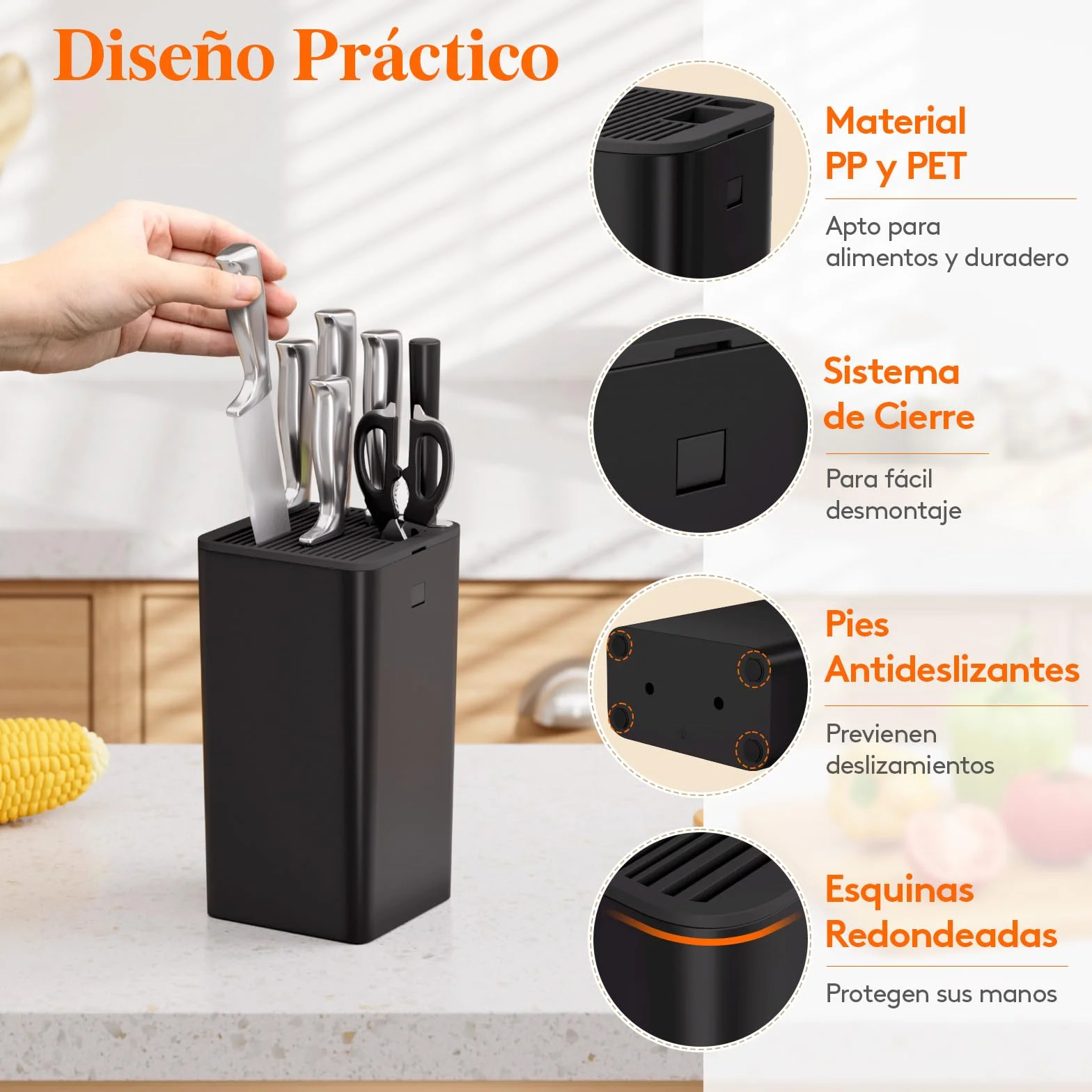 Lifewit Bloque Portacuchillos sin Cuchillos Soporte 15 Knives Ranura Tijeras Afilador Organizador Cocina Drenaje Blanco