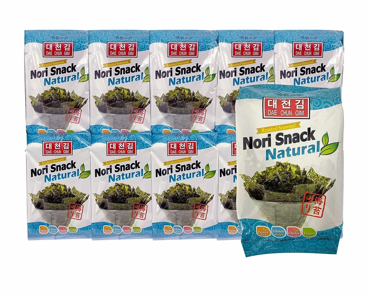 Daechun Snack de algas marinas naturales tostadas Nori 4 g x 20 piezas Corea