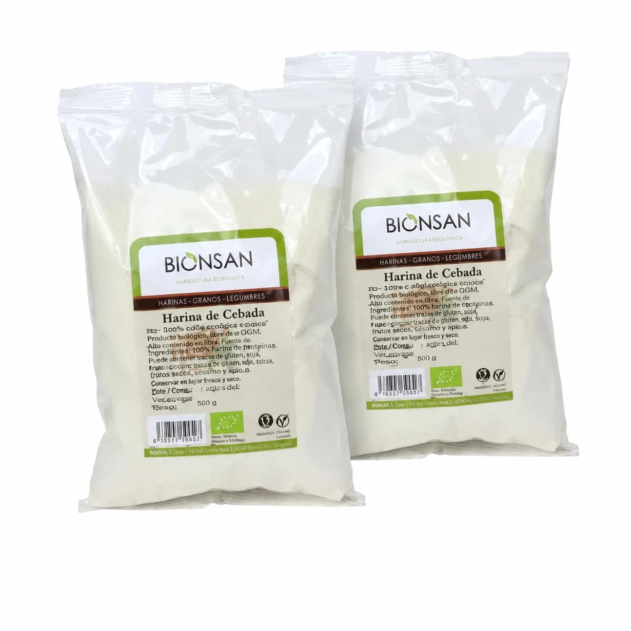 Harina de Cebada Bionsann Bio 500 g x2, 1 kg total, ecológica, 100% cebada