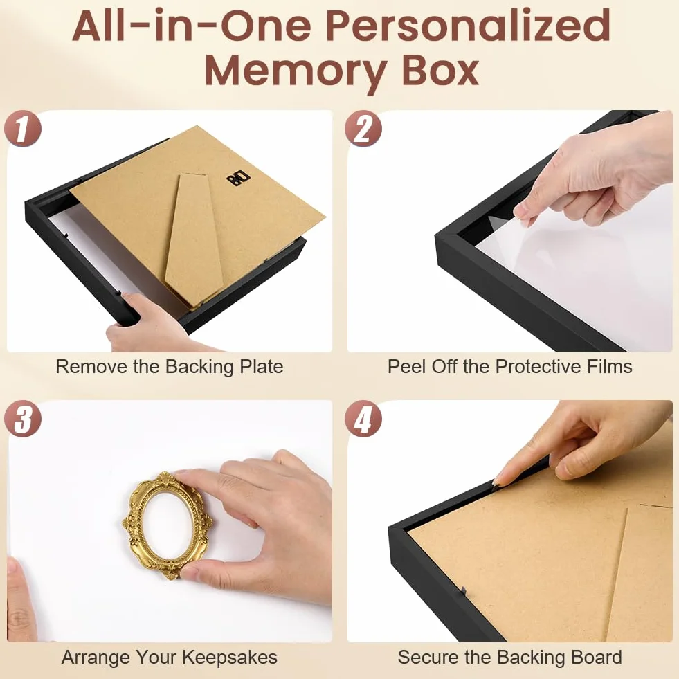 Aolso DIY Mini Museum Silhouette Box, Cuadros Cajas de Sombra de Foto Personalizada con 8 Cifras de Museo y 8 Marcos Dorados, Luces Led, para Decoración del hogar, Aniversarios, Cumpleaños, Negro