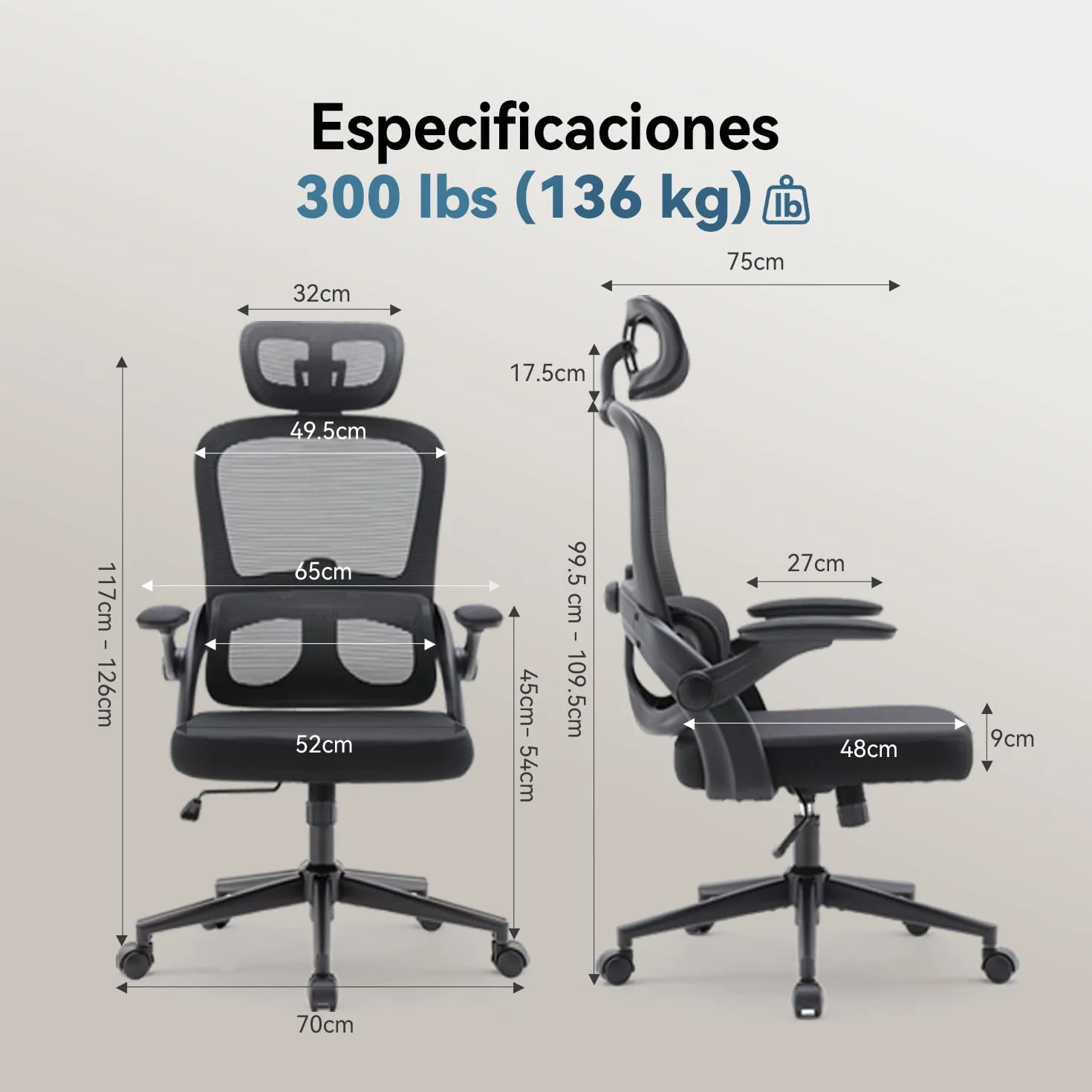 SIHOO M102C Silla ergonomica Escritorio, Silla de Oficina Grande y Alta con reposabrazos Plegables, Soporte Lumbar Ajustable Silla Escritorio, Silla Oficina ergonómica para Uso doméstico - Negro