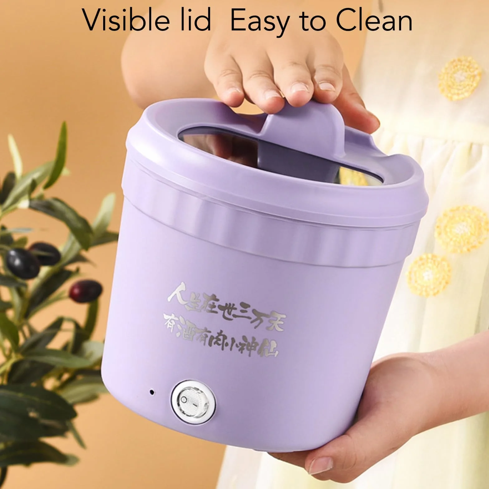 Mini Olla Eléctrica 450W 1,2L Antiadherente Ramen Fideos Púrpura 220V UE