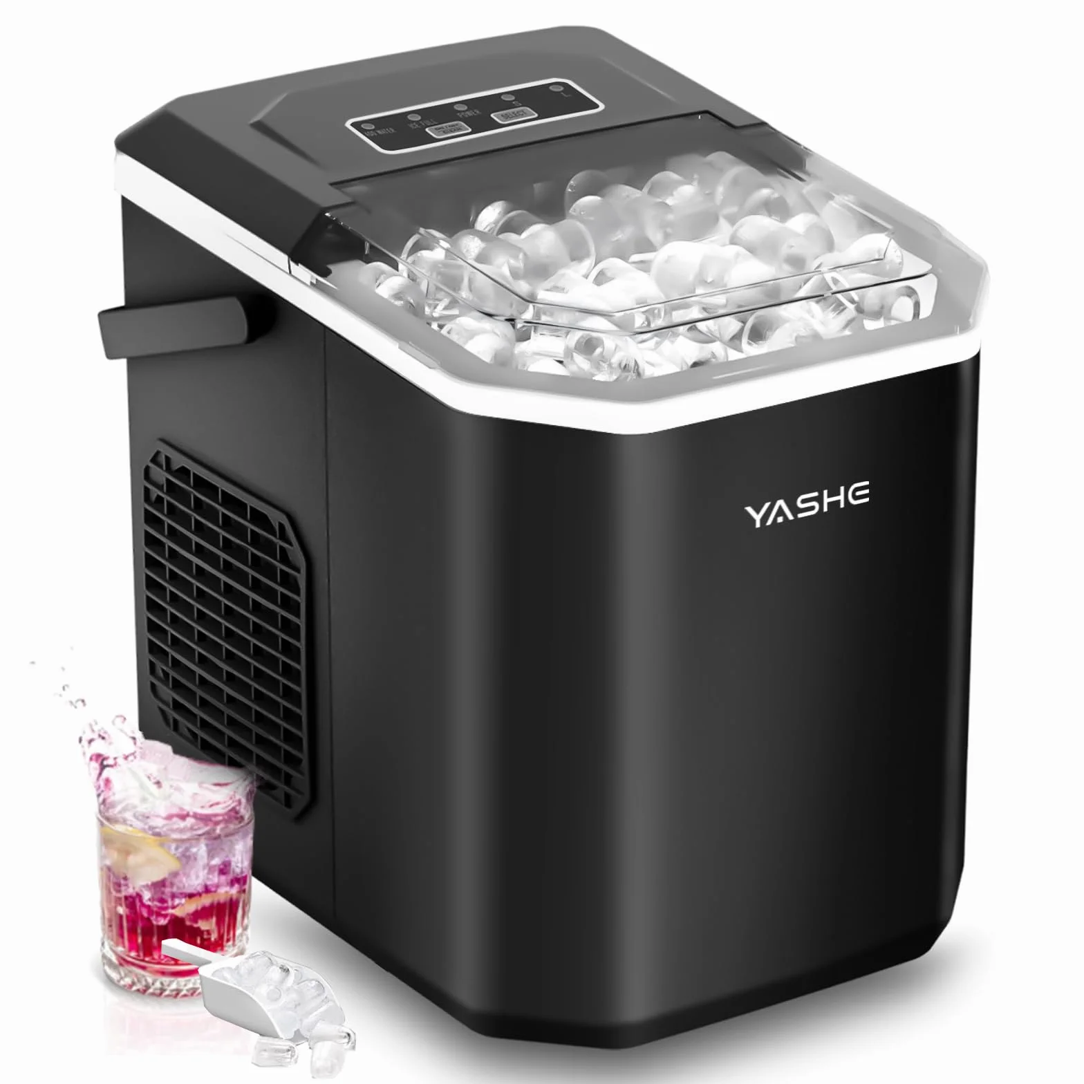 YASHE Máquina de Hielo de Encimera, 12 kg/día, 9 Cubitos en 6 Min, Portátil, Autolimpiante