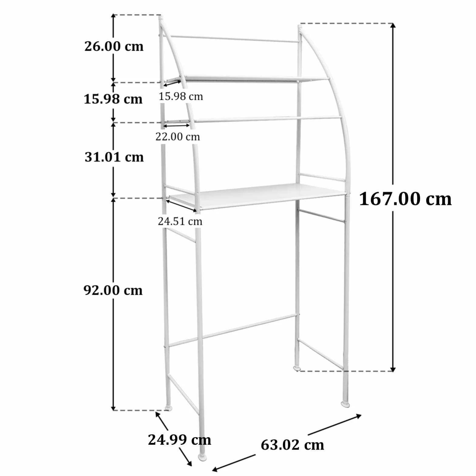 Estantería sobre Inodoro de Metal 3 baldas para Baño Organizador Vertical Compacto