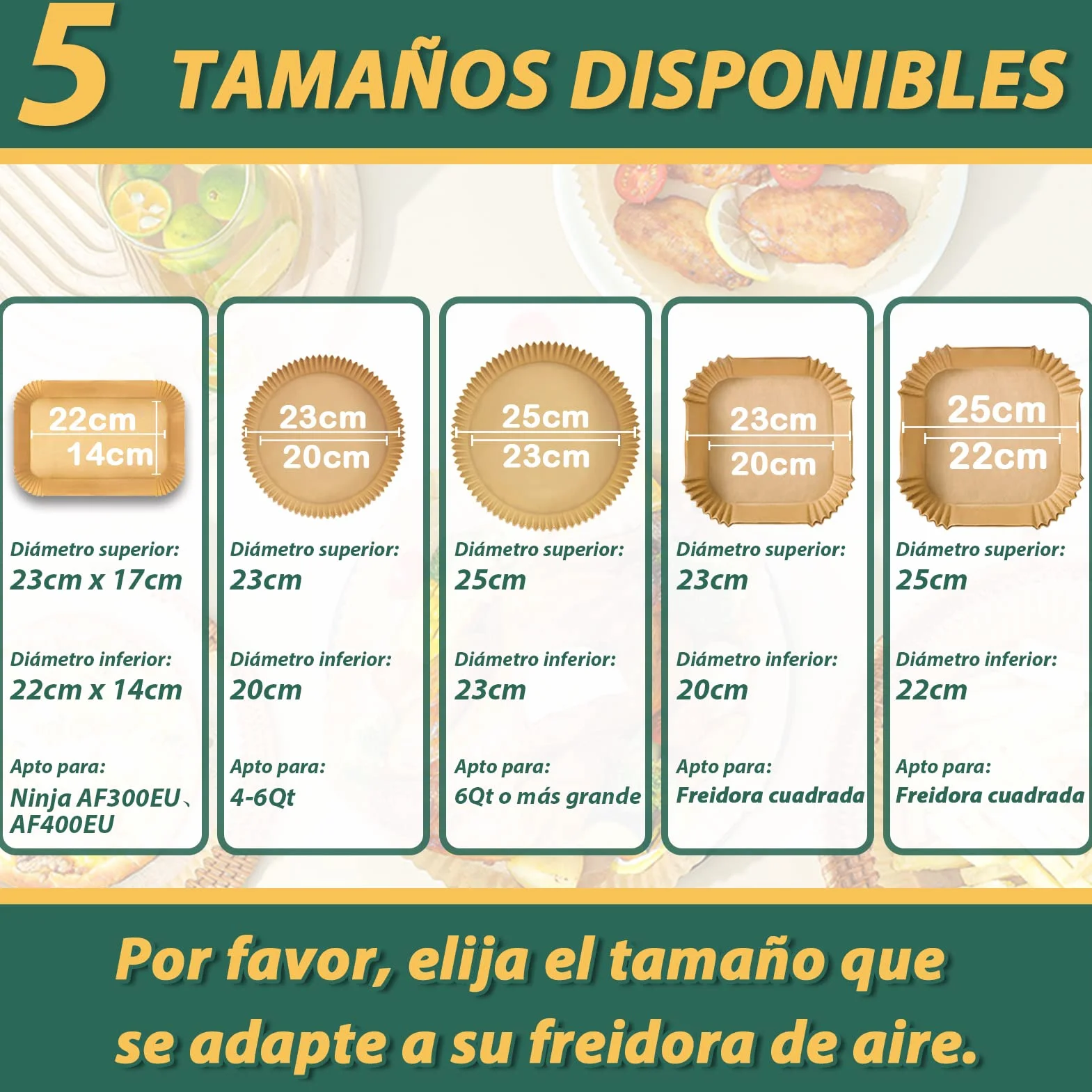Papel Para Freidora de Aire para Cecotec Freidora de Aire 6L, Papel Air Fryer Cuadrado 22-25CM Papel Freidora Aire, Antiadherente Desechable Papel de Pergamino para Freidora y Microondas Sartén