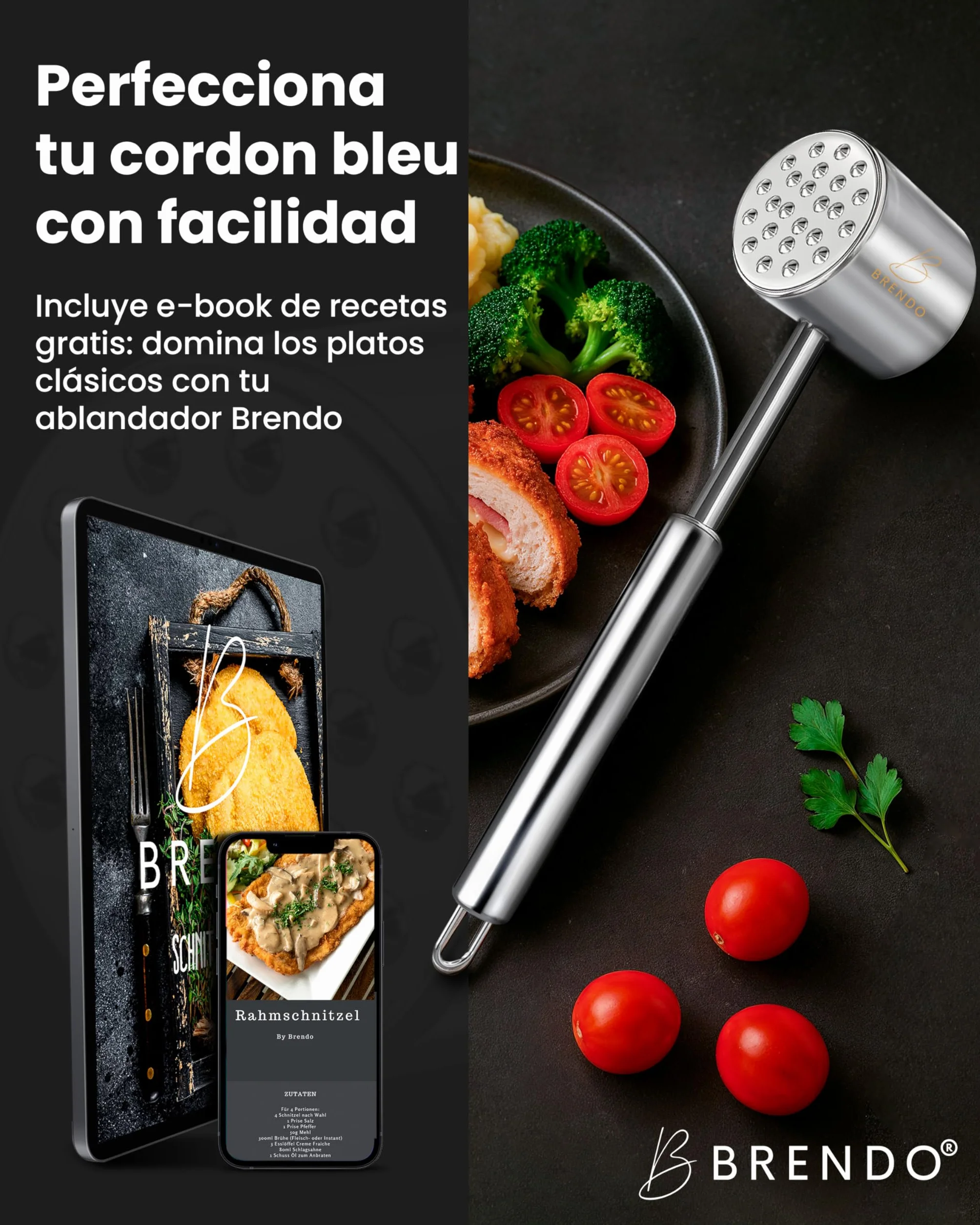 Mazo para filetes de acero inoxidable doble cara Brendo