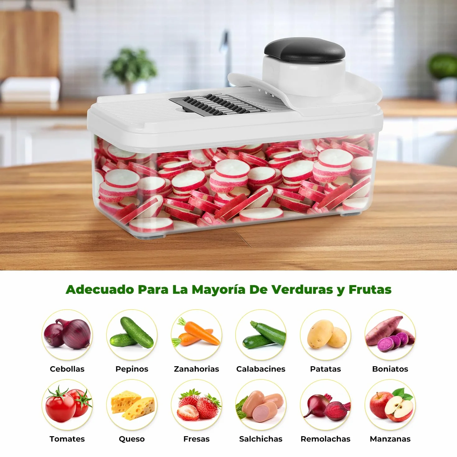 Mandolina de Cocina Profesional, Cortador de Verdura, Rallador de Verduras con 5 Cuchillas Afiladas Intercambiables, Cortador de Patatas Tomates Pepinos Queso Frutas（Negro）