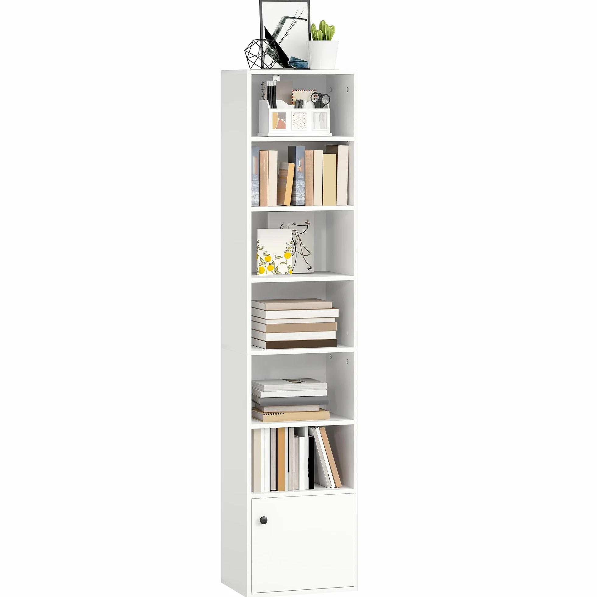 HOMCOM Librería de 7 Niveles, Estantería para Libros con Estantes Ajustables y Puerta, Estantería Moderna, 40x30x180 cm, para Salón, Dormitorio, Estudio, Oficina, Blanco