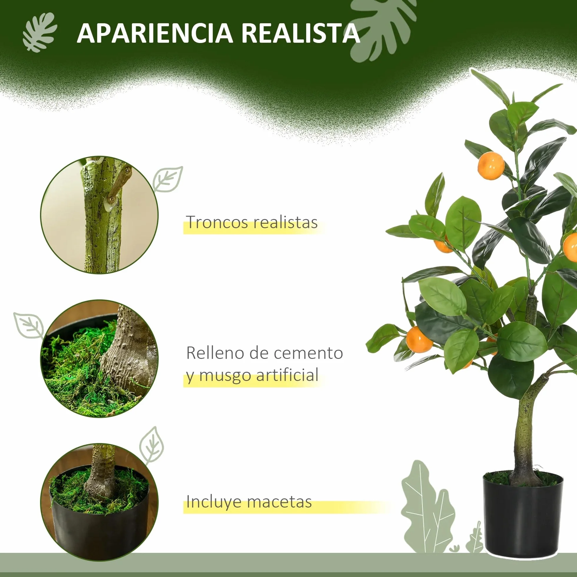 Plantas Artificiales Decorativas, Set de 2 Plantas Artificiales Decorativas de Lemonero y Naranjo 60 cm