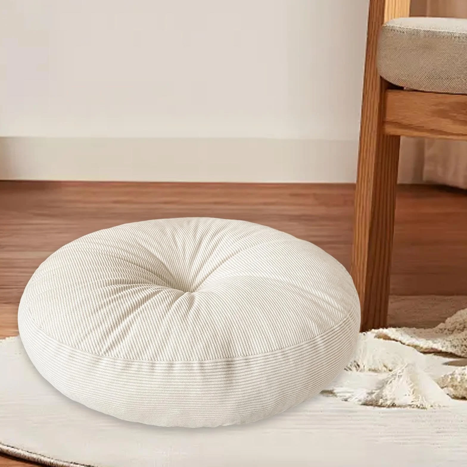 Milageto Cojín de Suelo Redondo para Meditación, Asiento Suave Grande, Beige