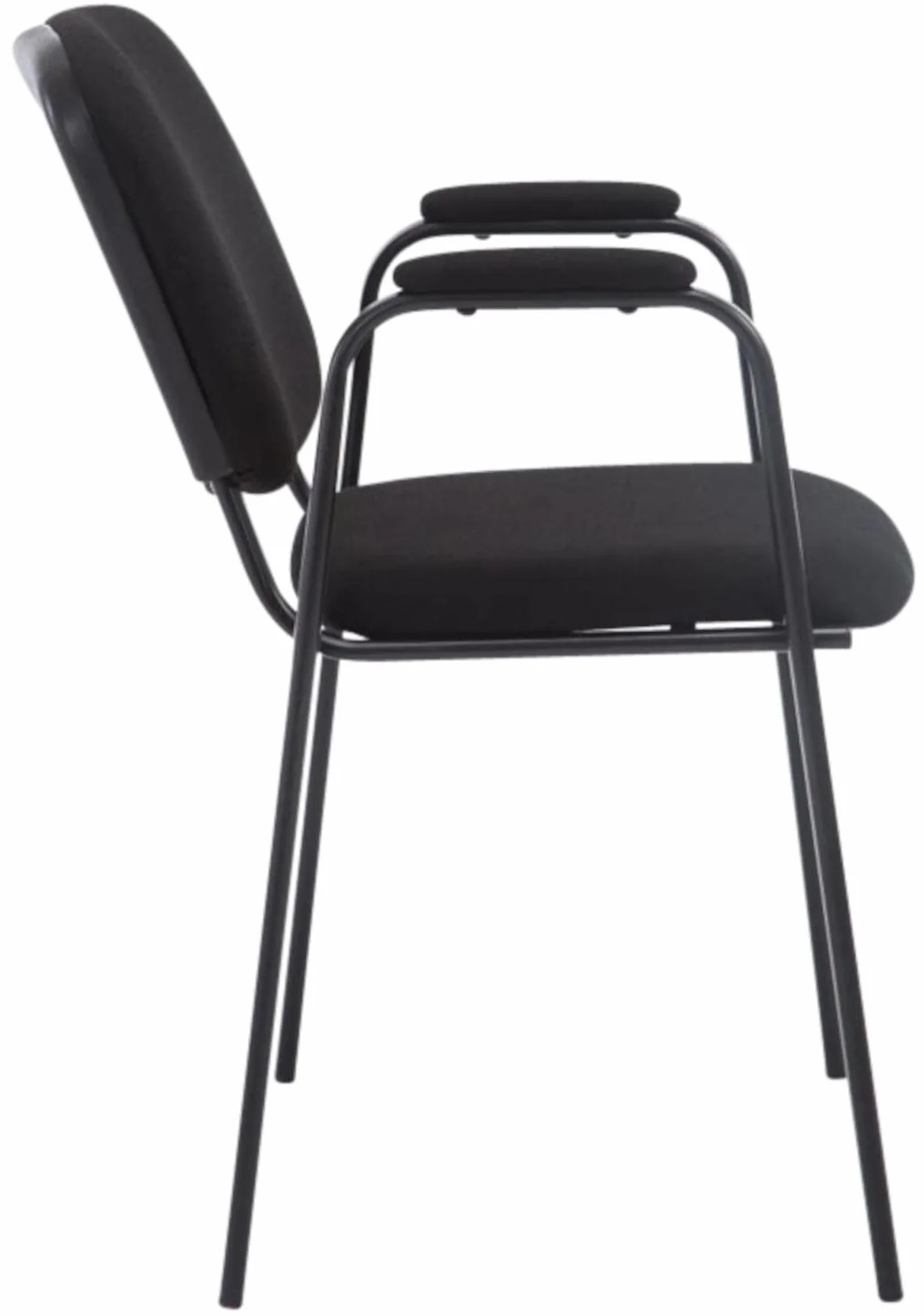 CLP Set 4 Sillas Apilables Ken Pro con Reposabrazos Acolchados de Tela, para Conferencia y Oficina, Estructura Negra Resistente 150 kg, Color:Negro