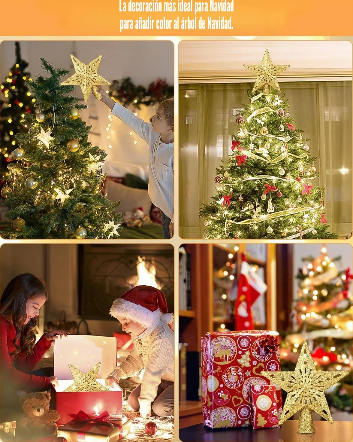 Estrella Proyector LED Topper Árbol Navidad Oro 3D Brillo
