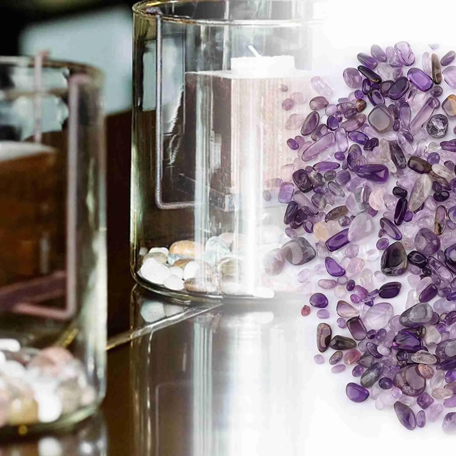 Chips de Piedra Caído, Pequeña Roca de Cuarzo de Cristal de Forma Irregular Chips Caído de Piedra Triturada de Grava de Acuario para Jardín de Peces Decoración Mapas Flores (Cristal púrpura)