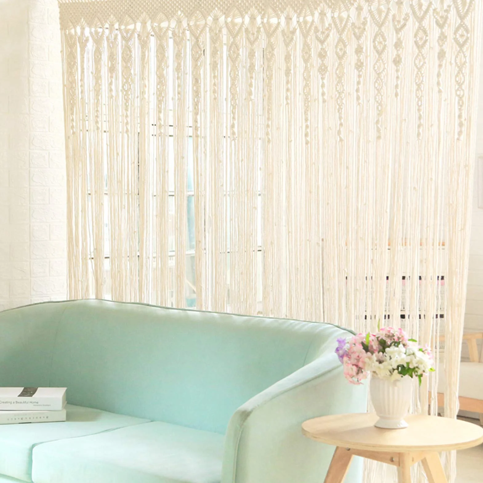 Tapiz de macramé para colgar en la pared, cortina tejida a mano, decoración bohemia