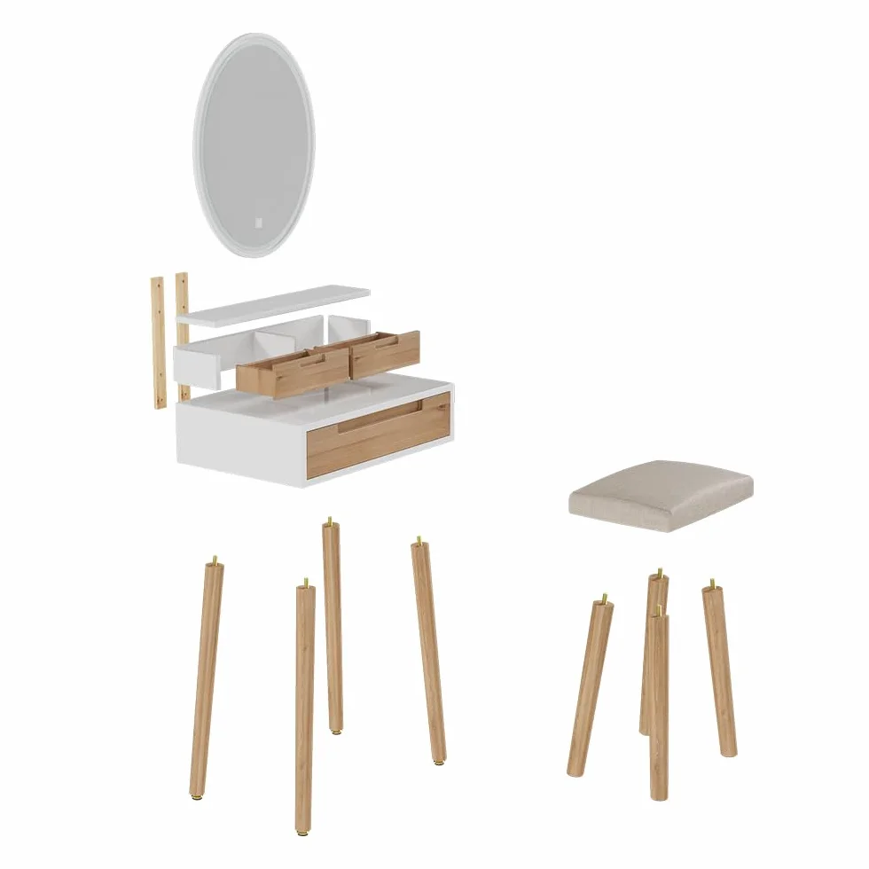 YU YUSING Tocador de Maquillaje con Espejo LED 3 Modos Luz y Taburete 3 Cajones, Mesa Cosmética Multifuncional