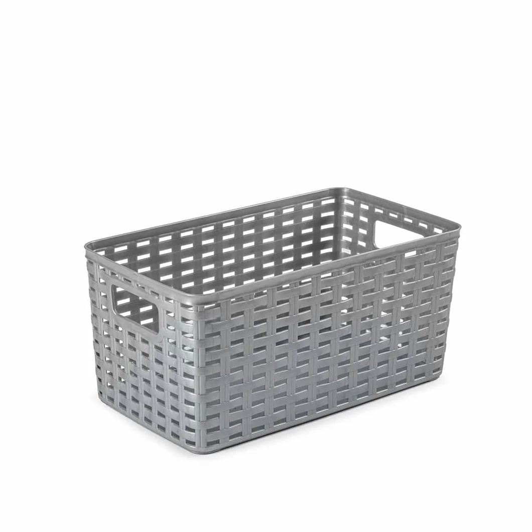 CABLEPELADO Cesta de Almacenamiento Organizador, Cesta de Almacenaje Multiuso, Caja Organizadora, Cesta de baño, 38 cm largo x 19 cm alto x 28 cm fondo, Capacidad 18 litros, Rattan, Gris