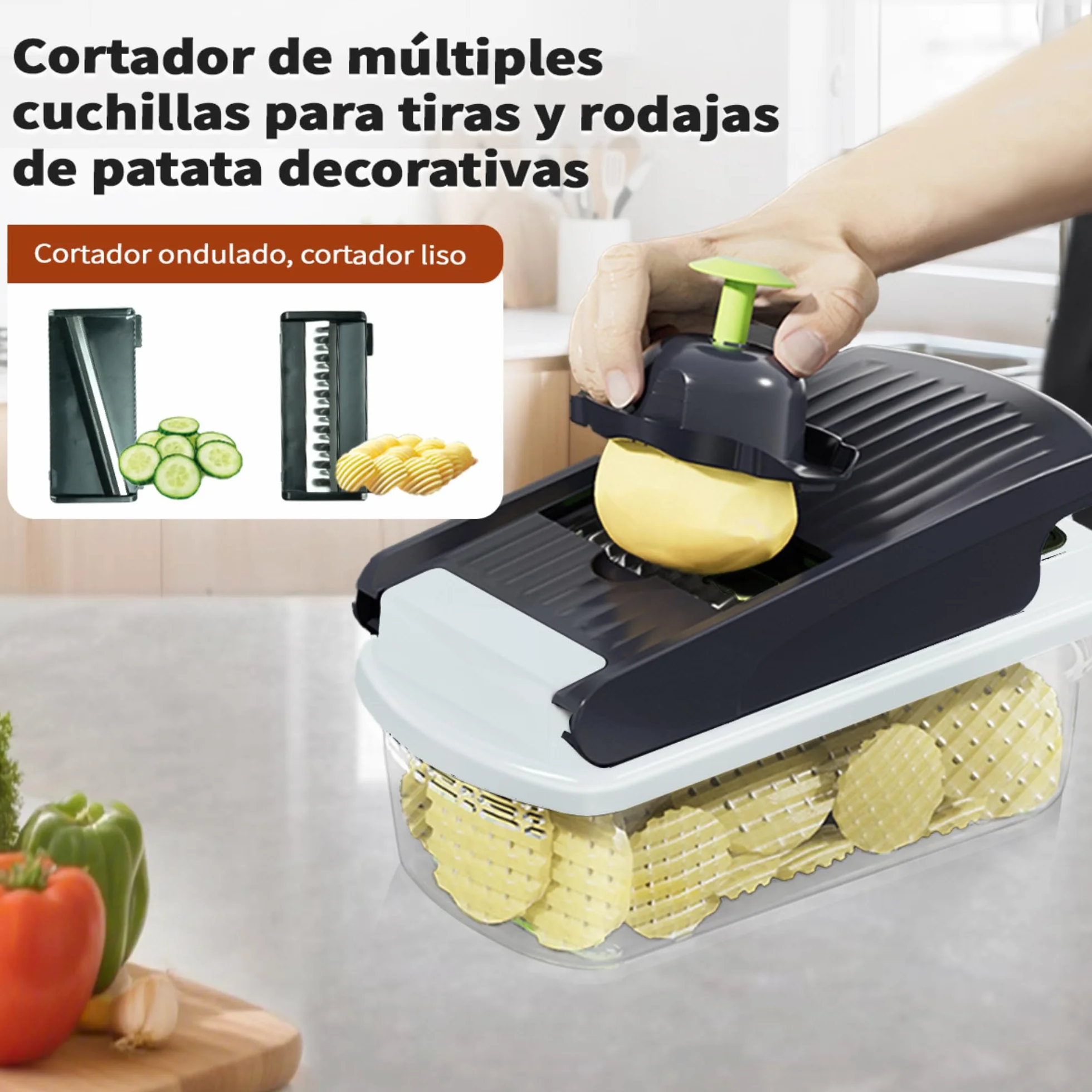 Cortador de Verduras 16 en 1, Picador de Verduras Multifuncional con Cuchillas Intercambiables, Mandolina de Cocina,Corta Verduras Manual para Cocina, Mandolina para Cortes Rápidos y Eficaces