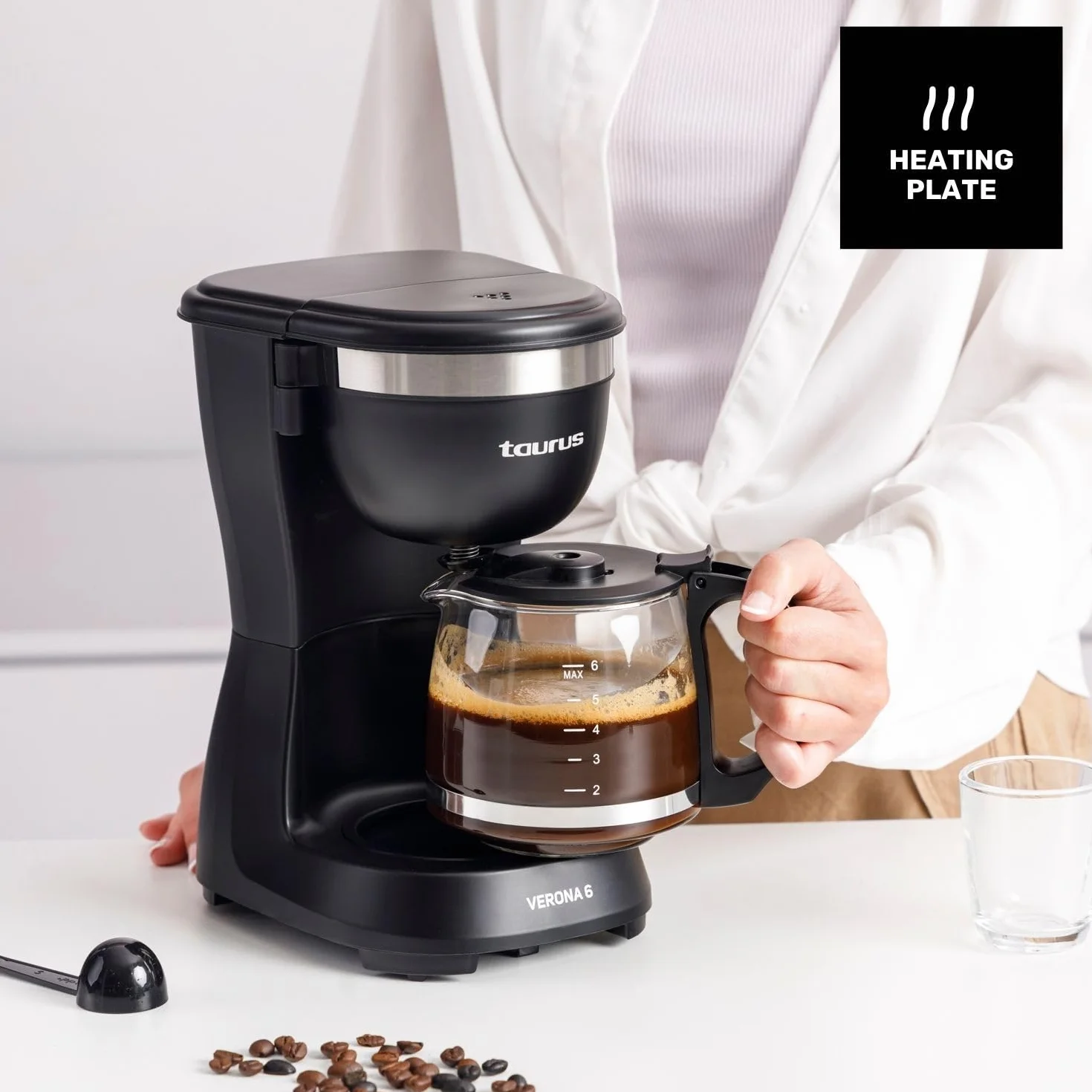 Taurus Verona 6 Cafetera de Goteo 600W 600ml BPA Free Negro Mate
