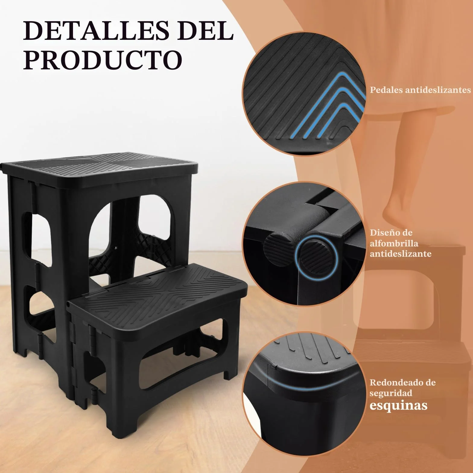Taburete de 2 Escalones, Portátil Taburete Escalera Plegable con Pedales Antideslizantes Capacidad de Carga de 150 kg Escalera 2 Peldaños para Cocina, Hogar, Oficina, Exterior