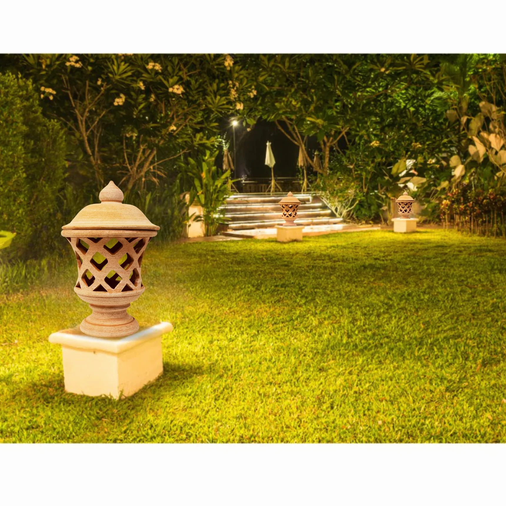 Biscottini Farol de exterior de terracota 55 x 35 x 35 cm | Faroles de exterior portavelas fabricados en Italia | Faroles para iluminación de jardín