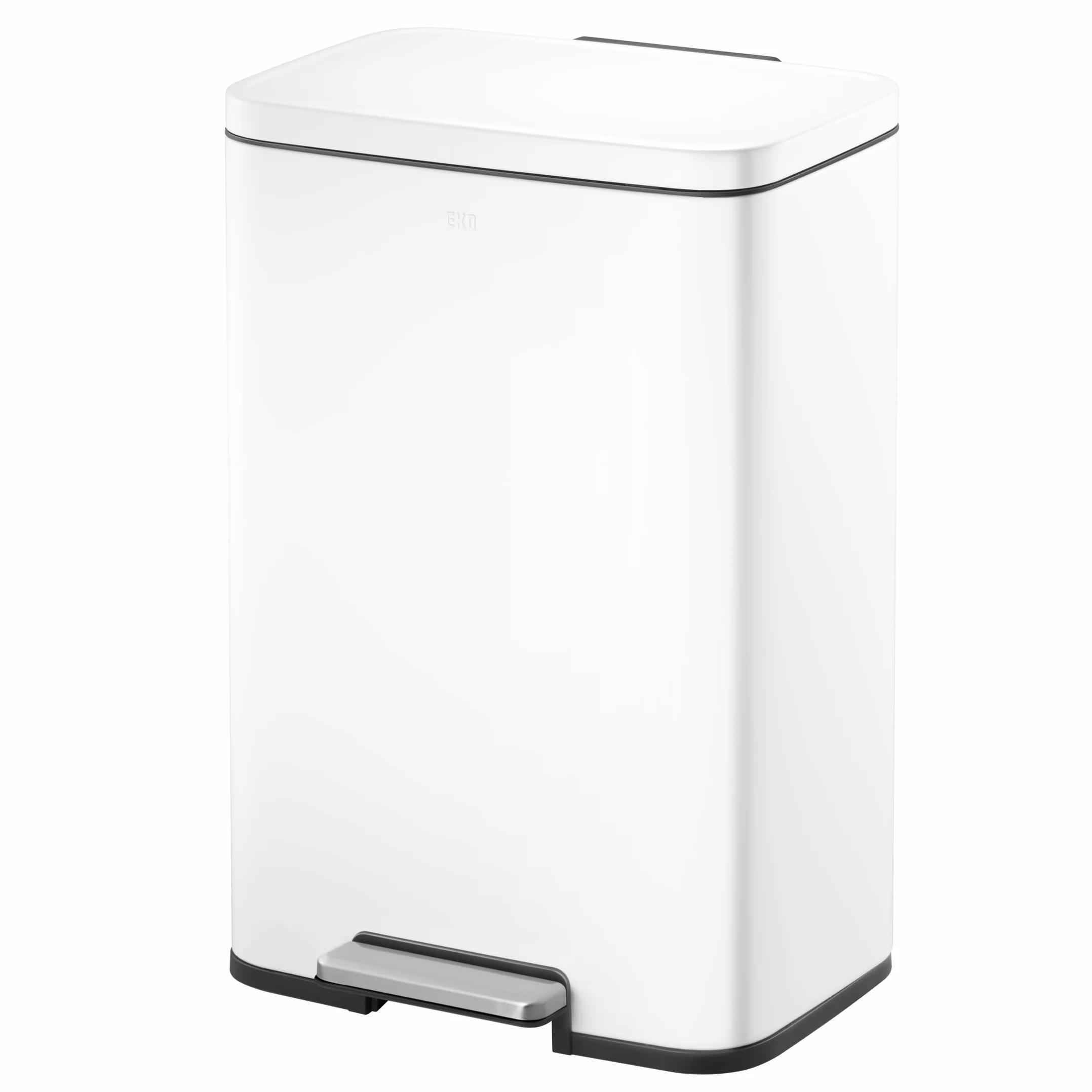 EKO Madison Cubo de Basura de Cocina de 50 l, con Pedal y Tapa con Cierre Suave, Acero Inoxidable Blanco Mate antihuellas, Cubo de Basura Moderno y Resistente, Grande