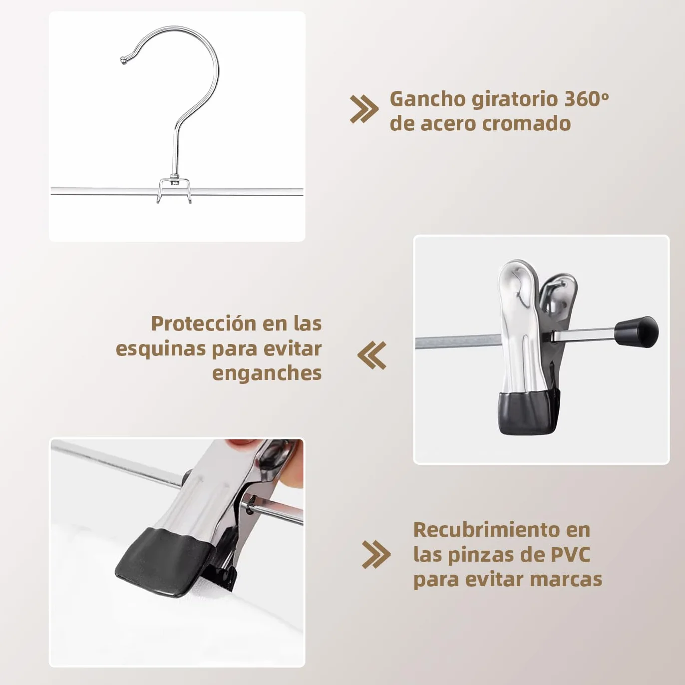 ACCRUX- Perchas de Acero para Pantalones 28cm, Pinzas de PVC Antideslizante Ajustable para Faldas, Shorts Ropa de Niños. Ideal para Ahorrar Espacio (12 Unidades)