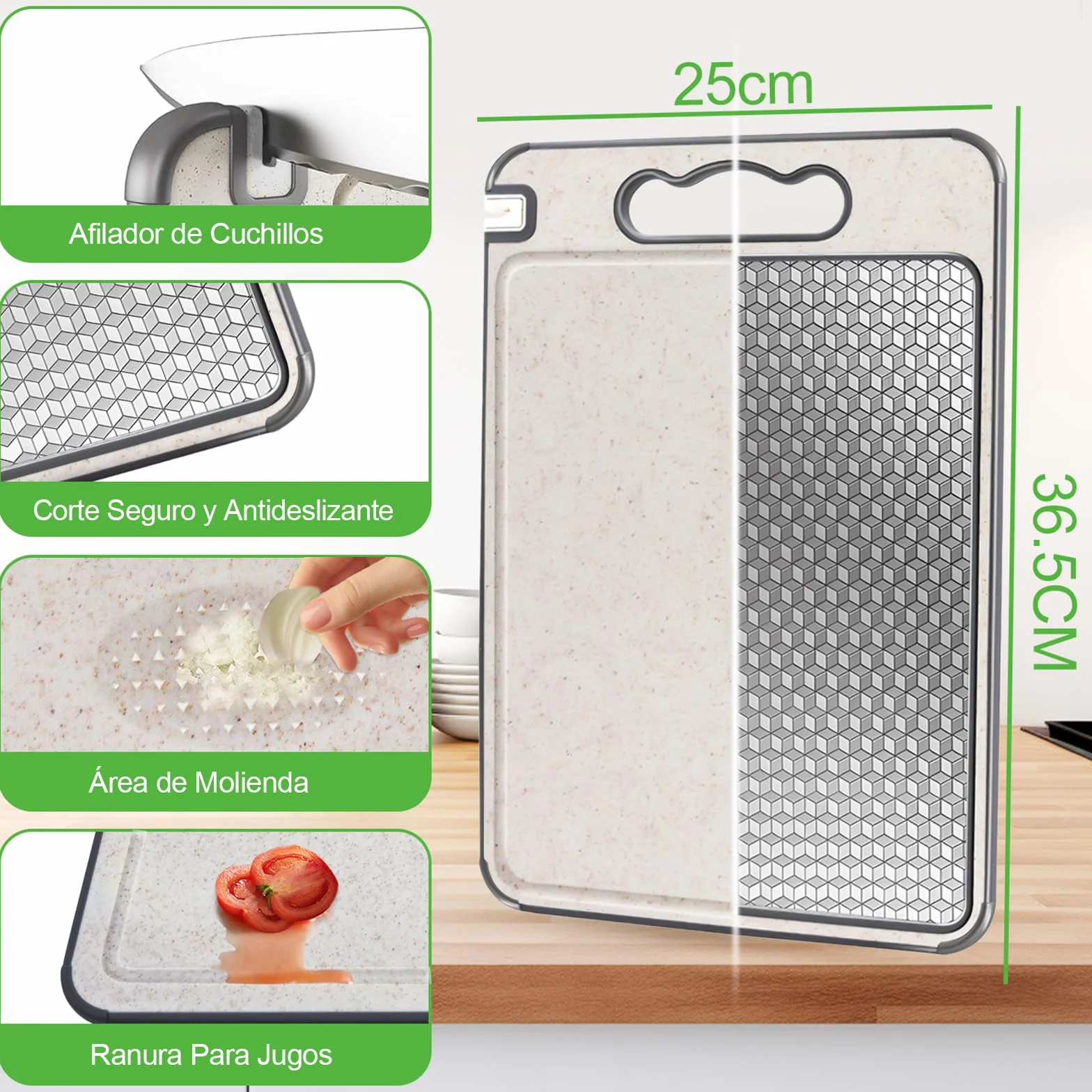 Tabla de Cortar Acero Inoxidable Doble Cara 36 x 25 cm Sin BPA