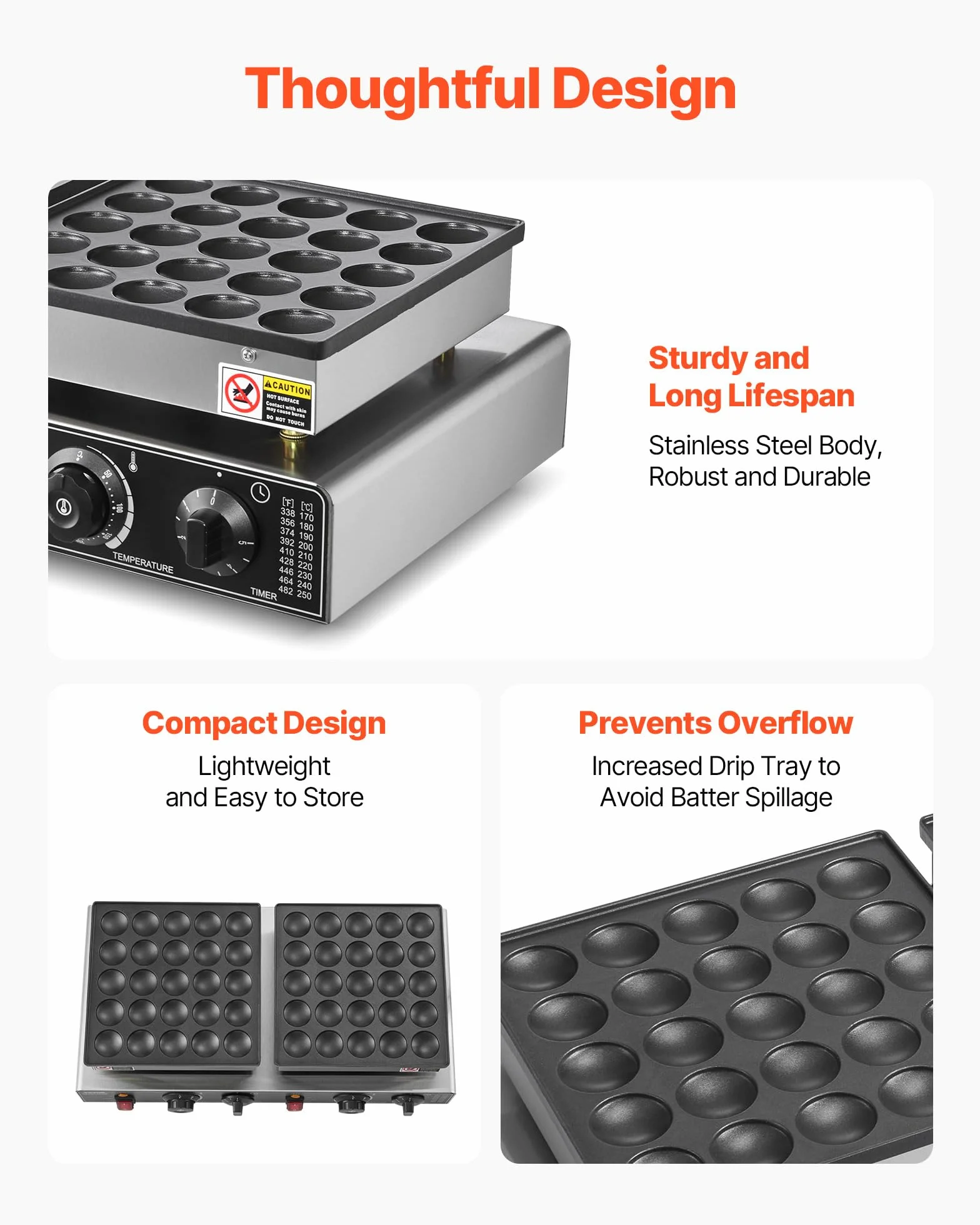 VEVOR Mini Máquina Holandesa para Hacer Panqueques, de Acero Inoxidable Antiadherente, para Dorayakis, 1800 W, Control de Temperatura y Tiempo Dual, para Cocina, Restaurante, 580 x 350 x 175 mm