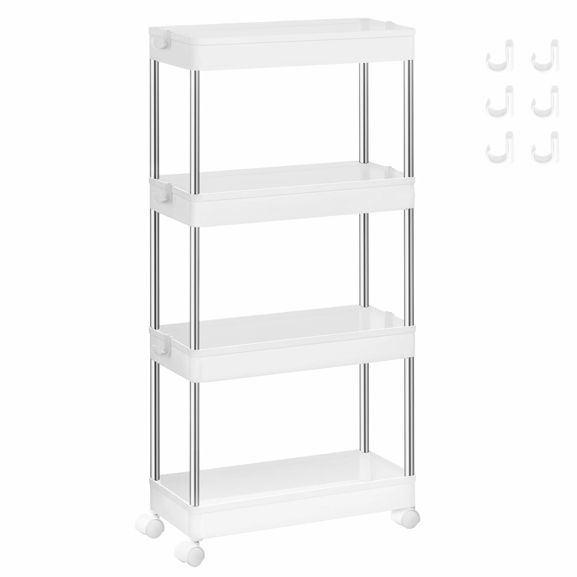 SONGMICS Carro de Almacenamiento de 4 Niveles, Carrito con Ruedas, Carro de Cocina, Ahorro de Espacio, para Baño, Oficina, 14,4 x 42 x 86 cm, Blanco Nube KSC08WT
