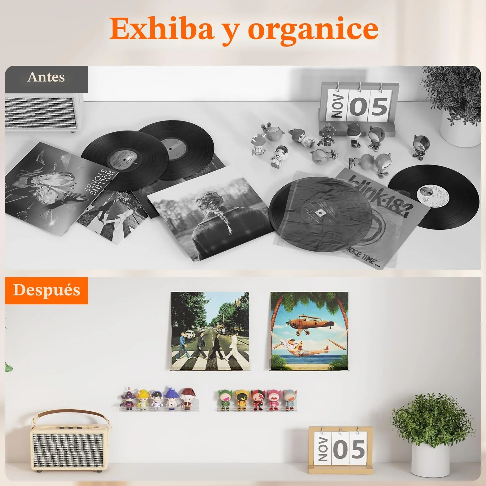 Lifewit Estantes Flotantes para Vinilos de 12 Pulgadas Paquete de 6 Unidades de Acrílico Transparente