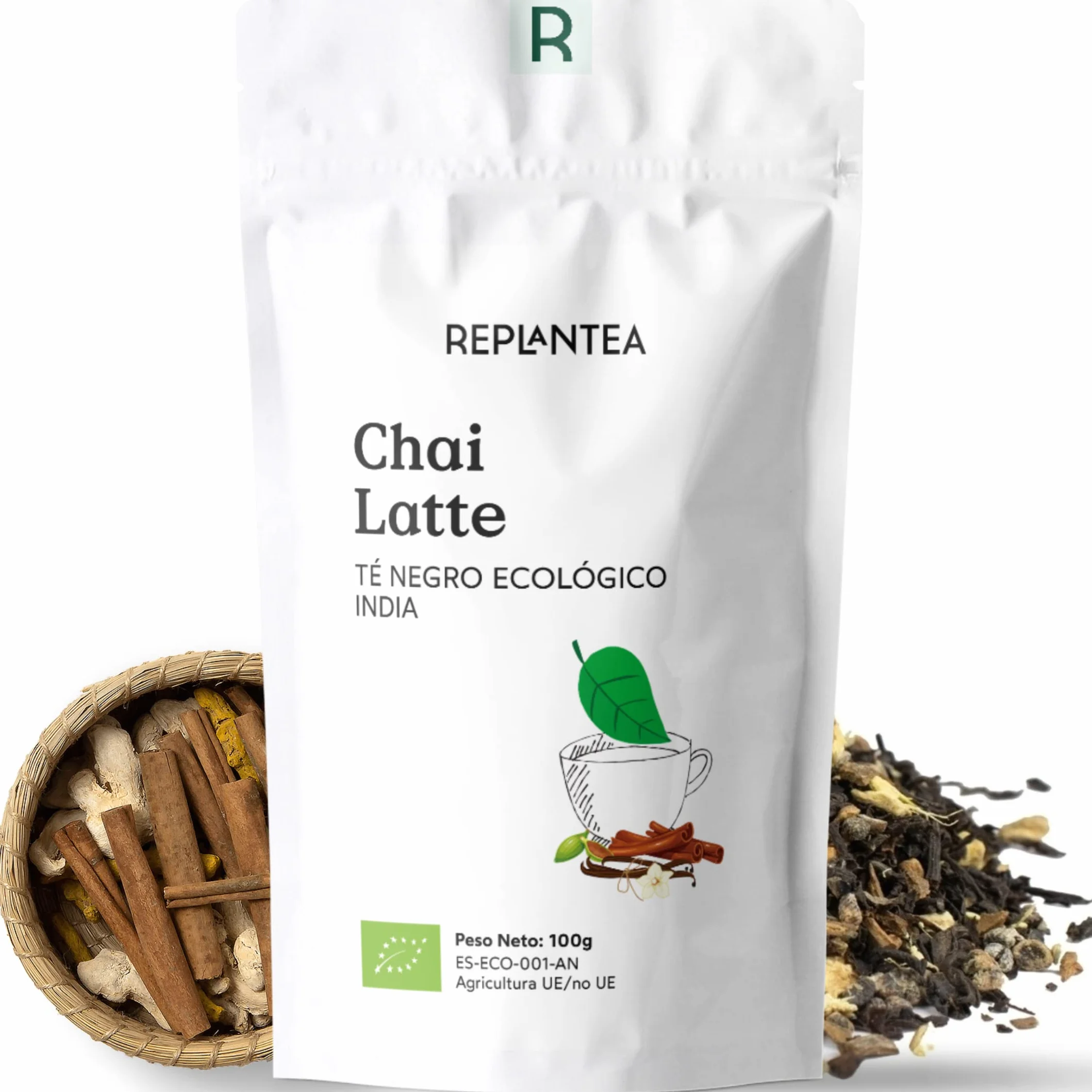 REPLANTEA® Masala Chai Latte Orgánico 100g (50 Tazas) Té Negro Assam con Especias