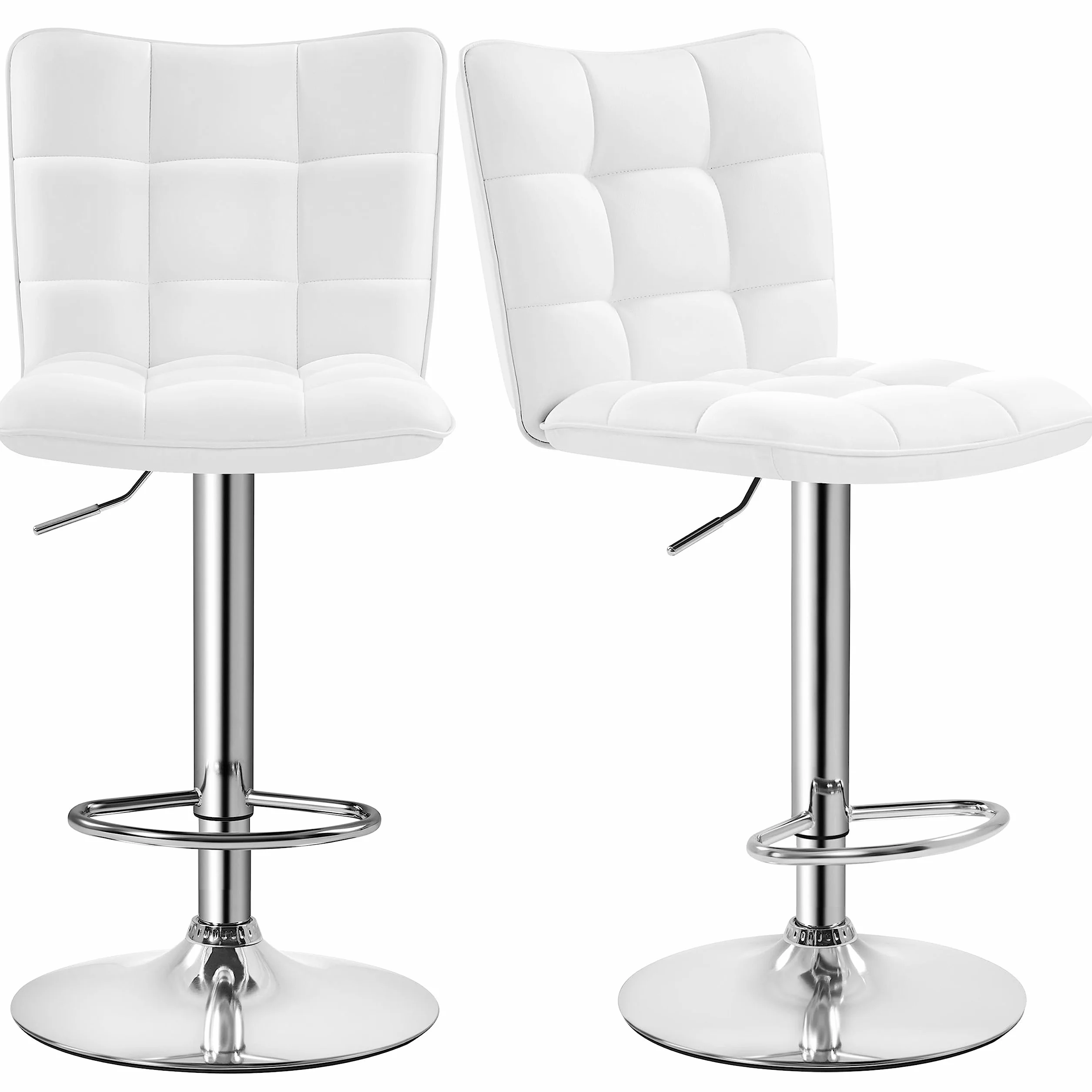 Yaheetech Juego de 2 Taburetes de Bar Taburetes Altos con Respaldo Regulable en Altura y Giratorio 360°, Estructura Metal y Reposapiés, Blanco