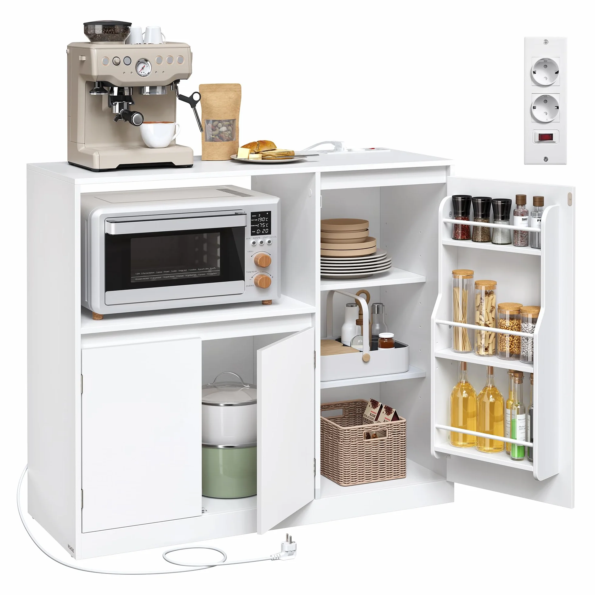VASAGLE Kailyn Colección - Aparador de Cocina, Mueble de Almacenaje, Aparador Vajillero con Encimera, Estante para Microondas, 1 Compartimento, 3 Puertas, Estantes Regulables, Blanco Nube BBK373WB01