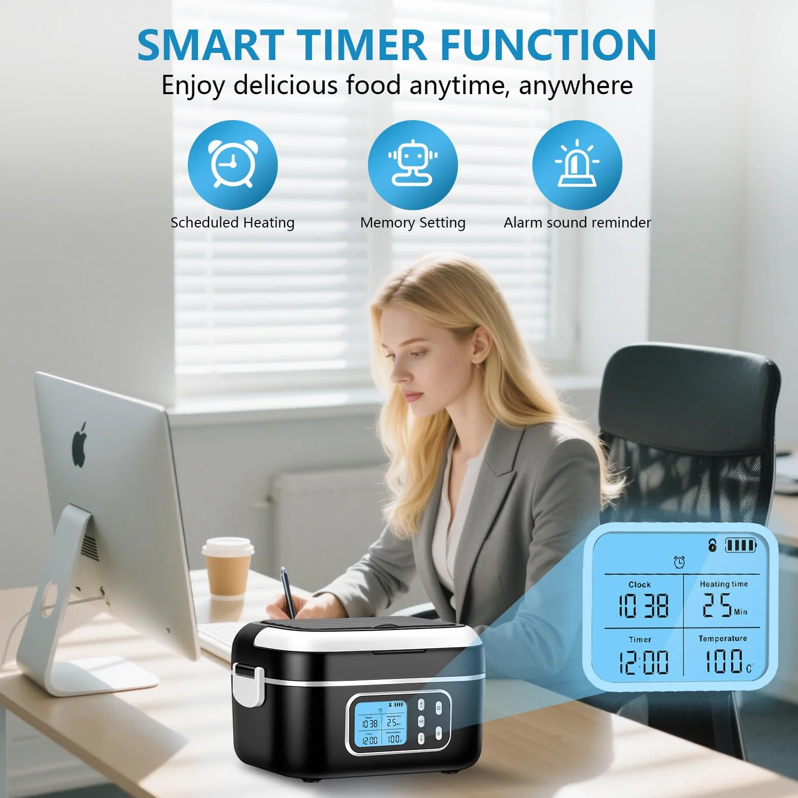 G-STORY Fiambrera Electrica 27000mAh Calentador de Comida Portatil 1,5L Lunch Box, con temporizador y control de temperatura, para oficina, camión y exteriores