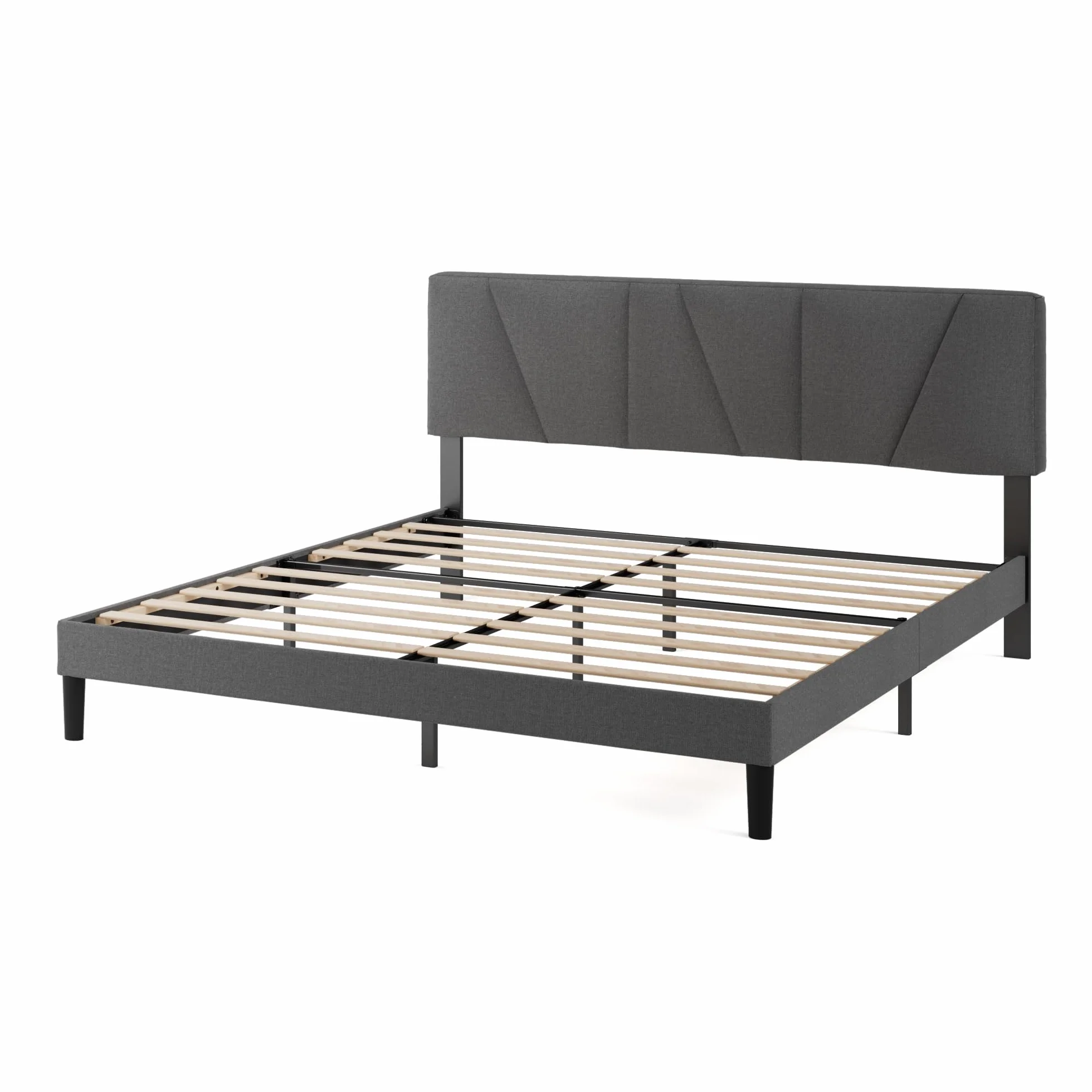 Zinus Maya Estructura Cama 150x190 cm Queen Size Tapizada con Cabecero Láminas de Madera Gris Oscuro