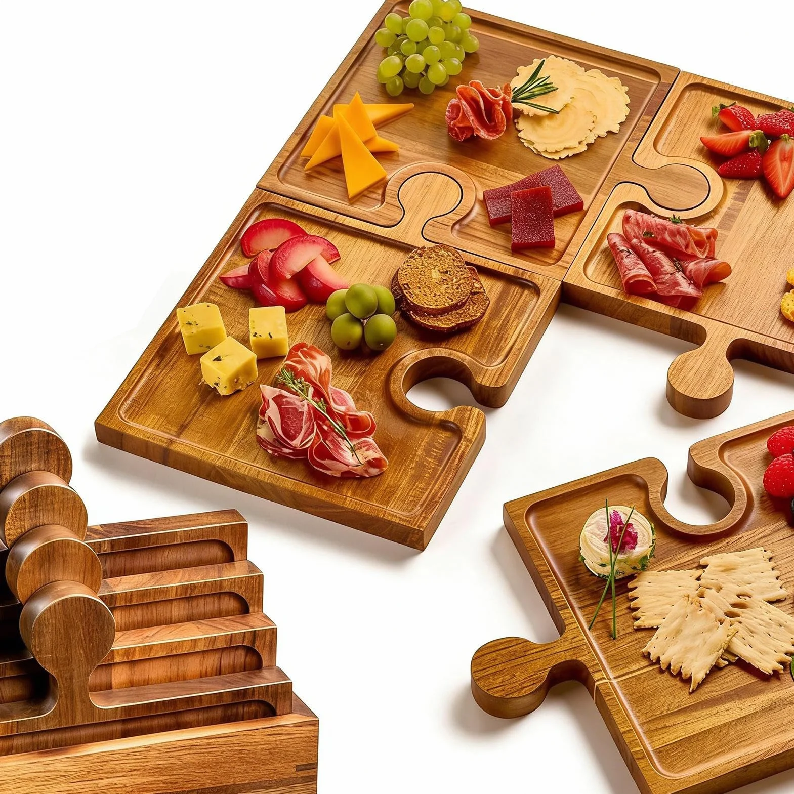 Bandeja Para Servir Comida Juego De Presentación Con Diseño De Puzzle | Tabla de Quesos y Embutidos con Asas Para Carne Fruta Queso Aperitivo Tarta Postre Cocina Hogar Mesa Buffet
