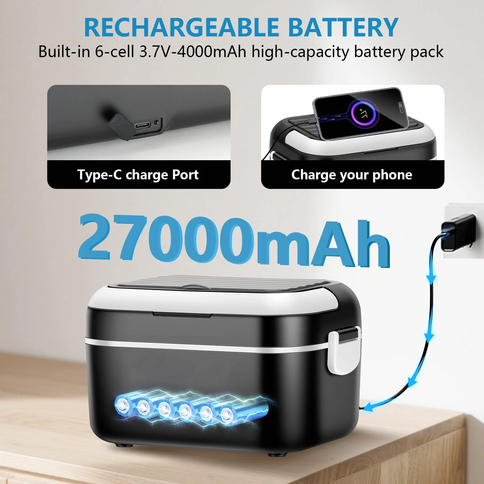 G-STORY Fiambrera Electrica 27000mAh Calentador de Comida Portatil 1,5L Lunch Box, con temporizador y control de temperatura, para oficina, camión y exteriores