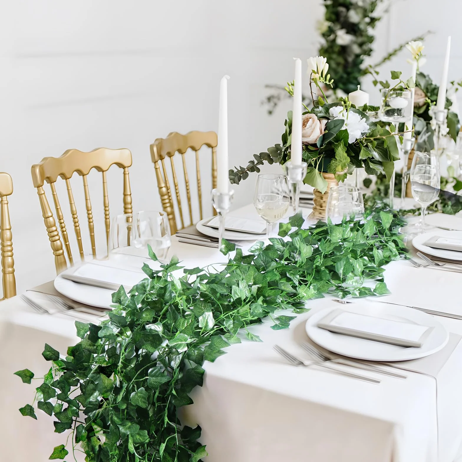 Vinabo Hiedra Artificial 12Pcs 2.1m Planta, Guirnalda de Lazos Verde Decoración de Habitación