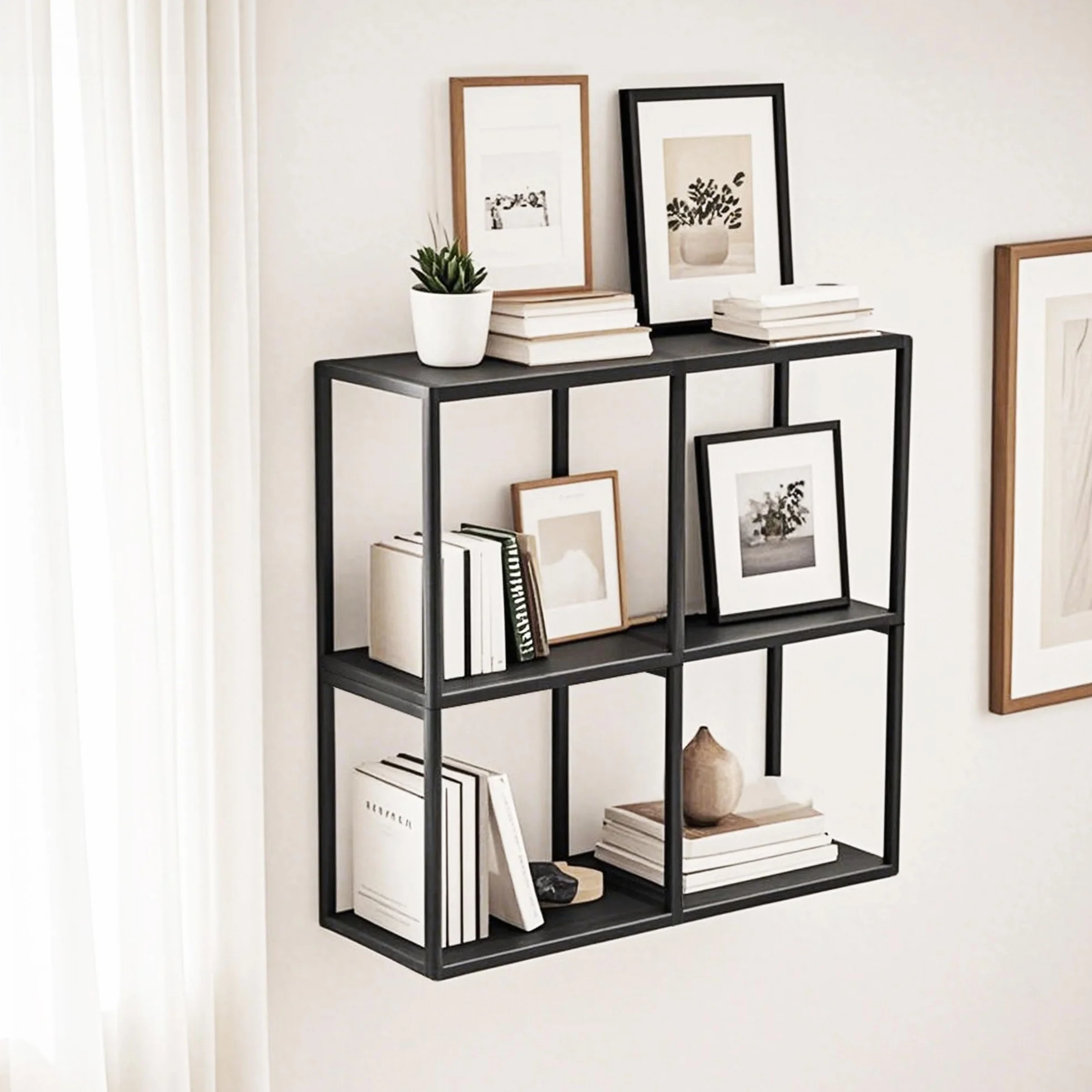 Estantería Pared Nostened Juego de 4 Estantes Cubo Flotantes Acero 28x28x20 cm Negro