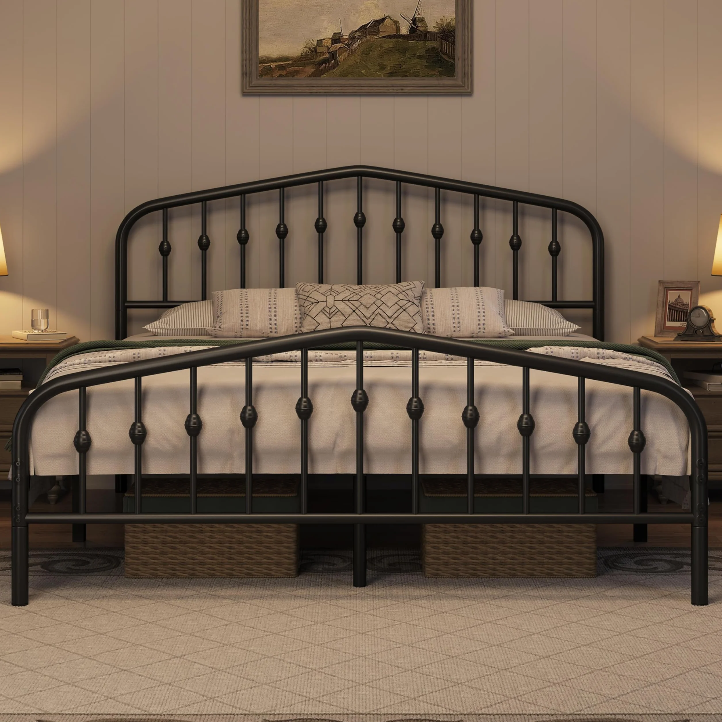 Yaheetech Marco de Cama de Metal Moderno 160 x 200 cm Negro