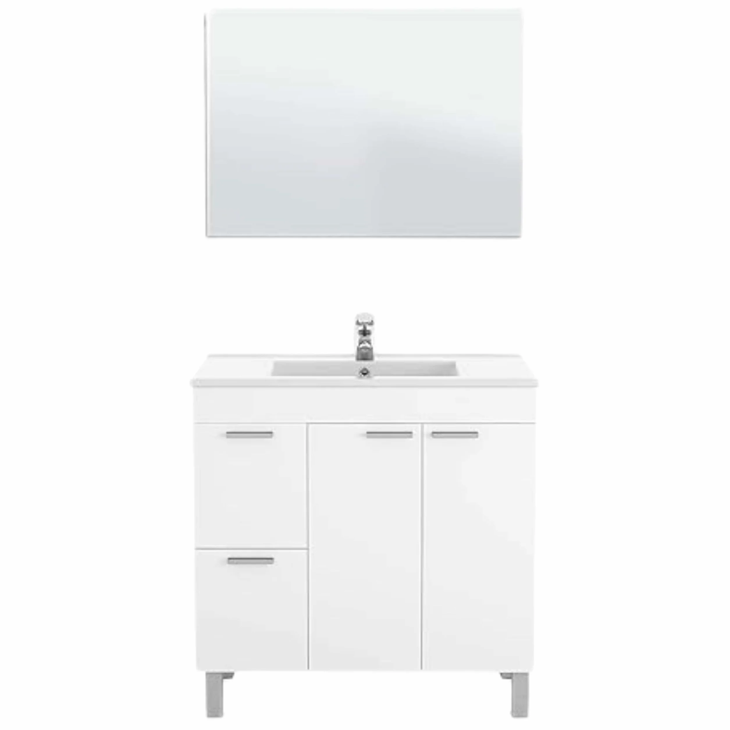 ARKITMOBEL Mueble de Baño con 2 Puertas 2 Cajones y Espejo, Módulo Baño, Color Blanco Brillo, Medidas: 80 x 80 x 45 (Alto x Ancho x Fondo, en centímetros), Modelo Aktiva (Lavabo no Incluido)