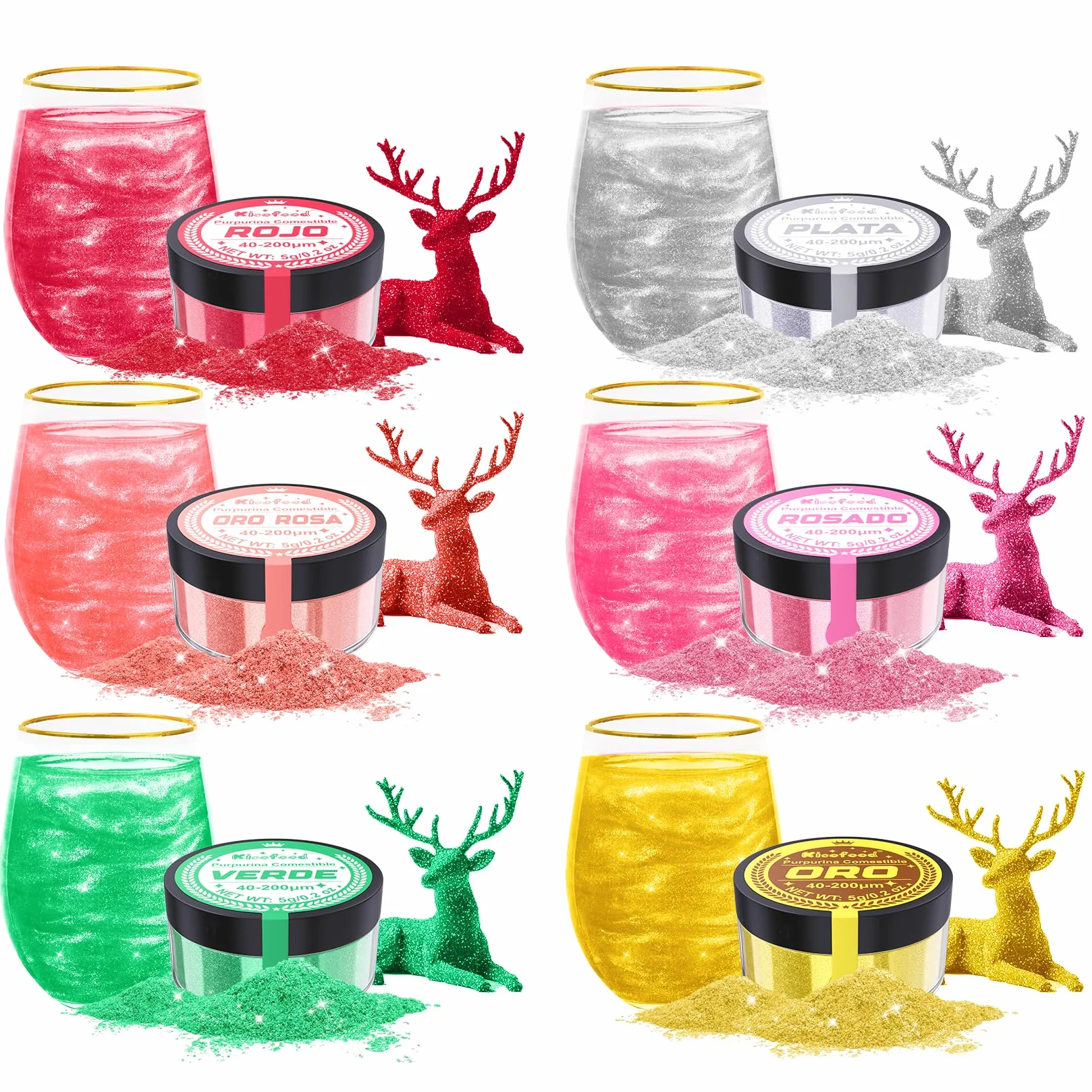 Kicofood Purpurina Comestible Kit 6 Colores Colorante Alimentario Reposteria Tartas Oro Comestible Polvo Fondant 5g