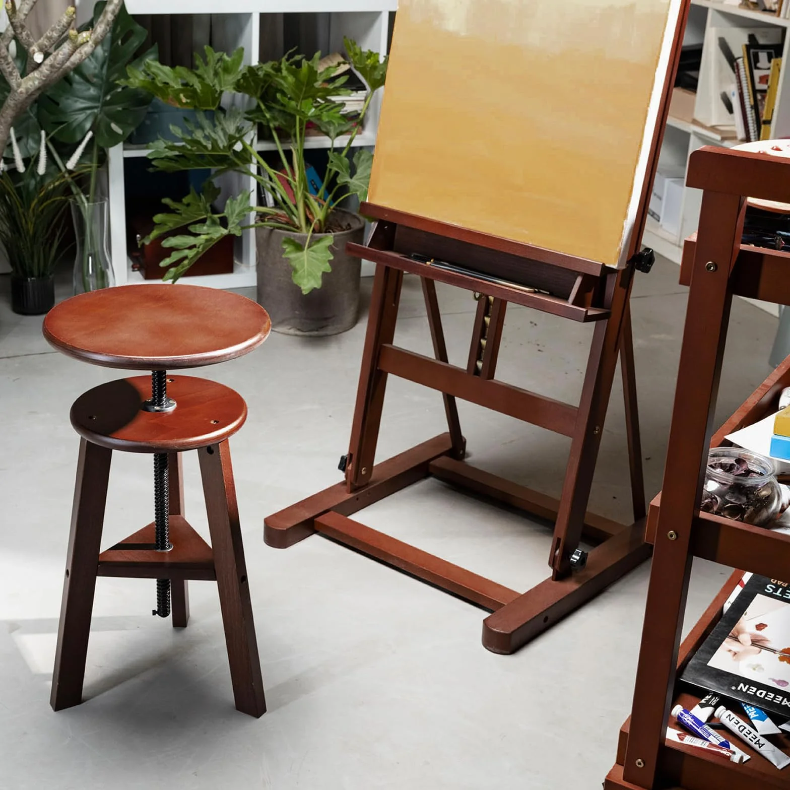 MEEDEN Taburete de Dibujo de Madera: Taburete de Pintura Ajustable en Altura de 48 a 66 cm - Taburete para Dibujo para Artistas y Adultos - Taburete de Arte para Estudio Barra Oficina Cocina