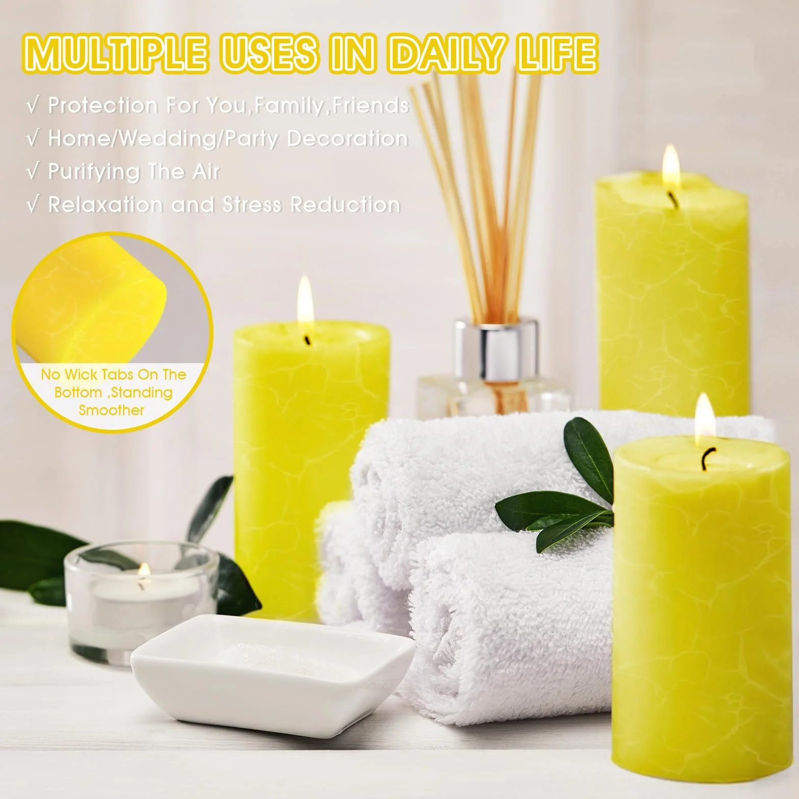 Velas de Citronela Grandes 50x100mm 120 Horas Aroma Fresco Sin Humo Sin Goteo