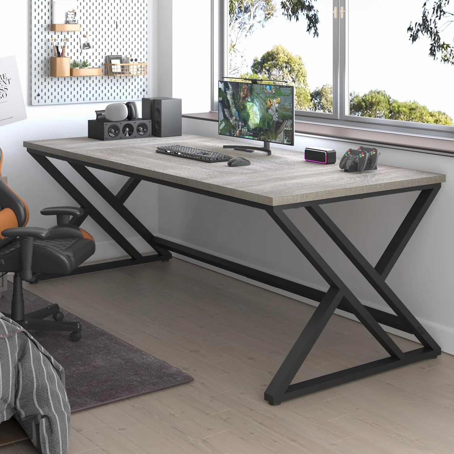 Escritorio de oficina 180 cm madera y metal moderno doble estación de trabajo industrial