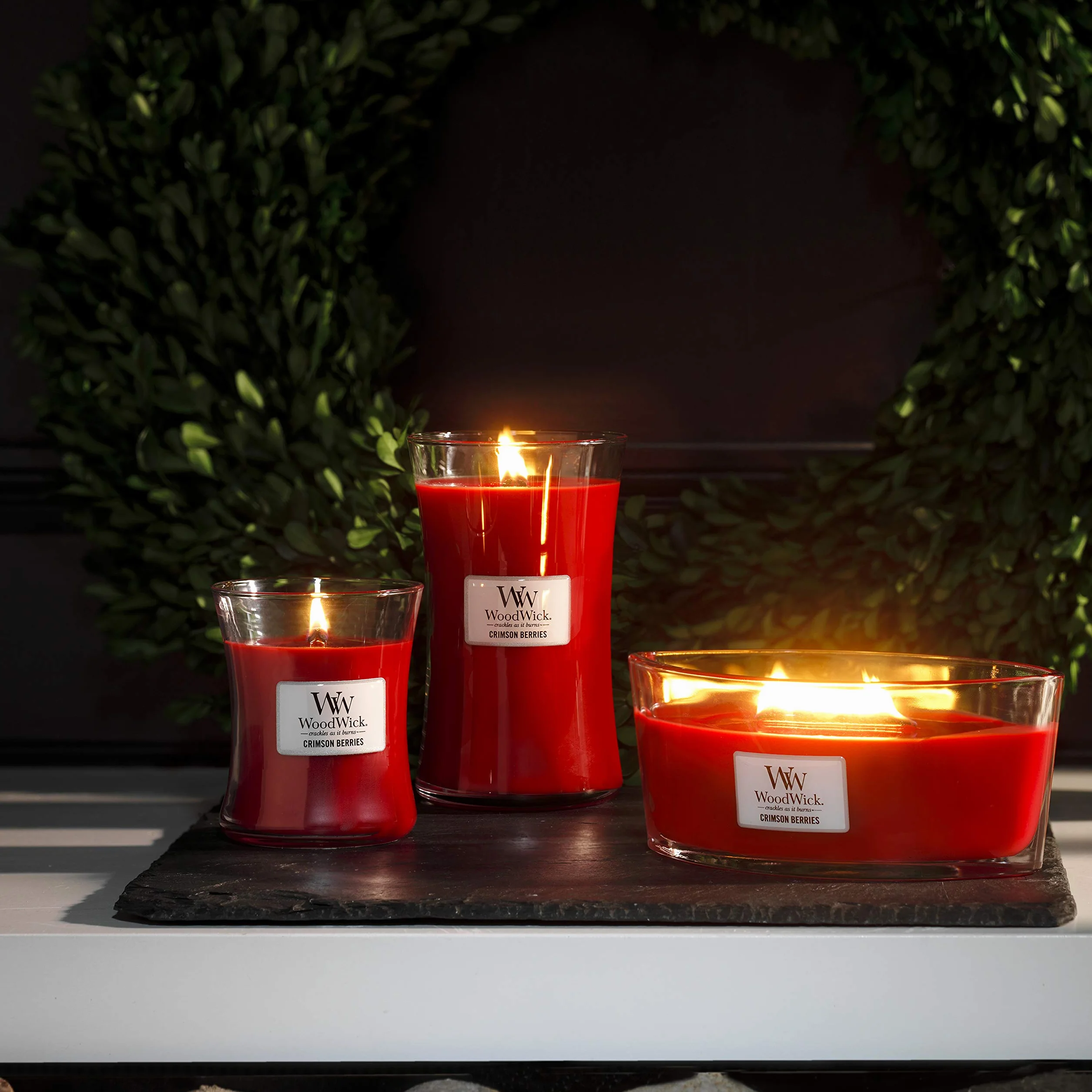 Woodwick Ellipse Vela perfumada con mecha crepitante | Crimson Berries | Hasta 50 horas de duración | Regalos para mujeres