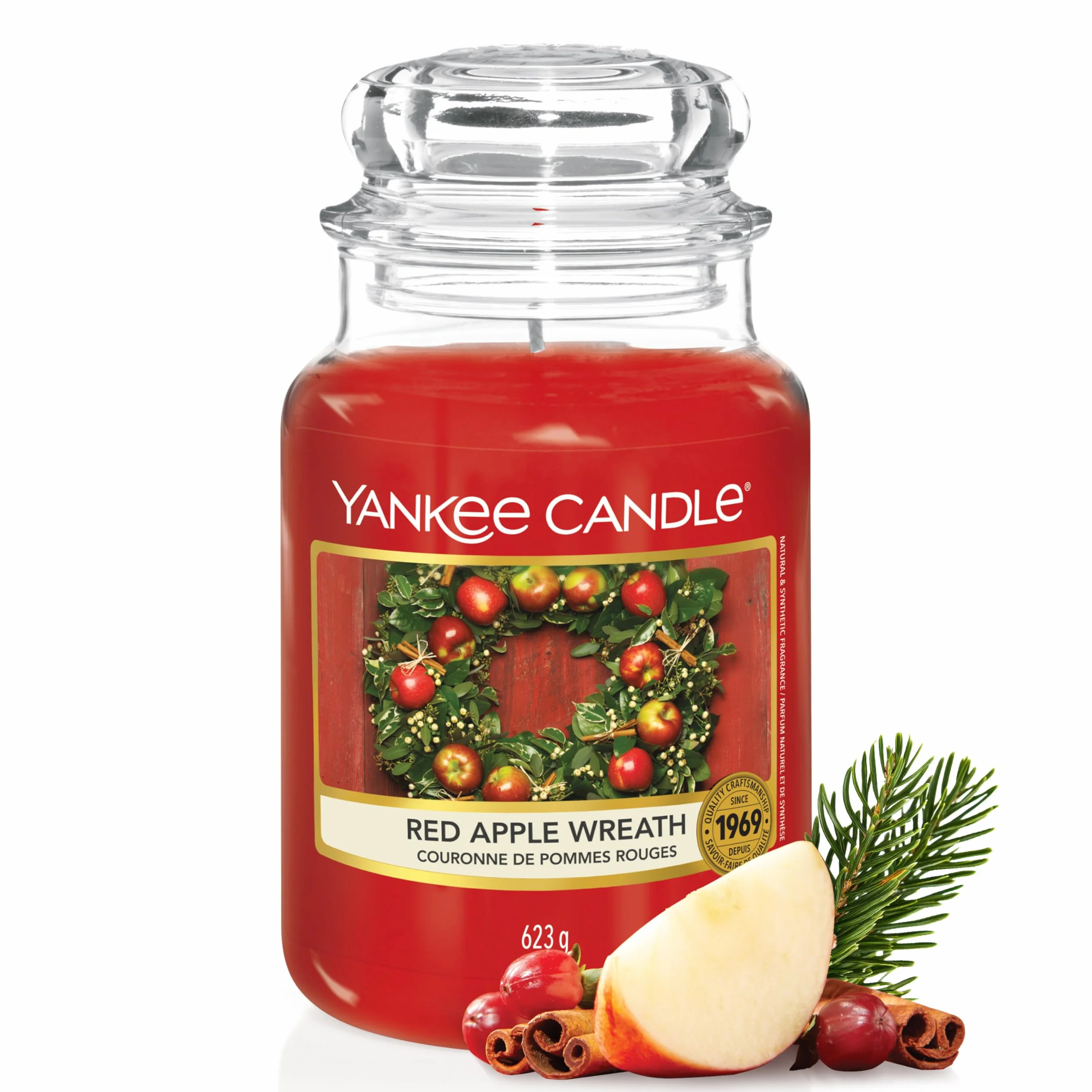 Yankee Candle Red Apple Wreath vela en tarro grande, larga duración 150 h, regalo para mujer