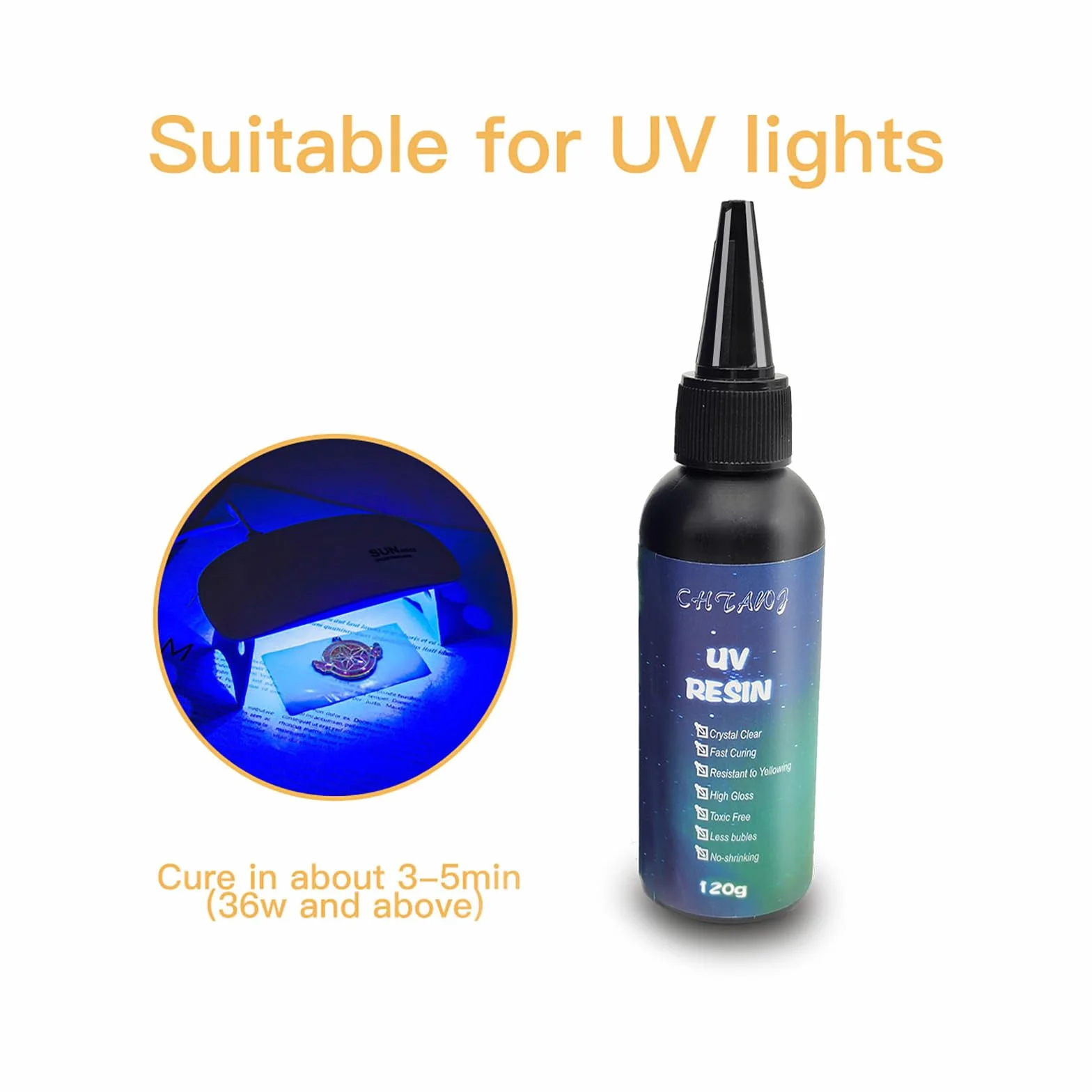 Resina UV de Cristal 120g, Resina Epoxi Transparente, Curado Ultravioleta Duro para Bricolaje
