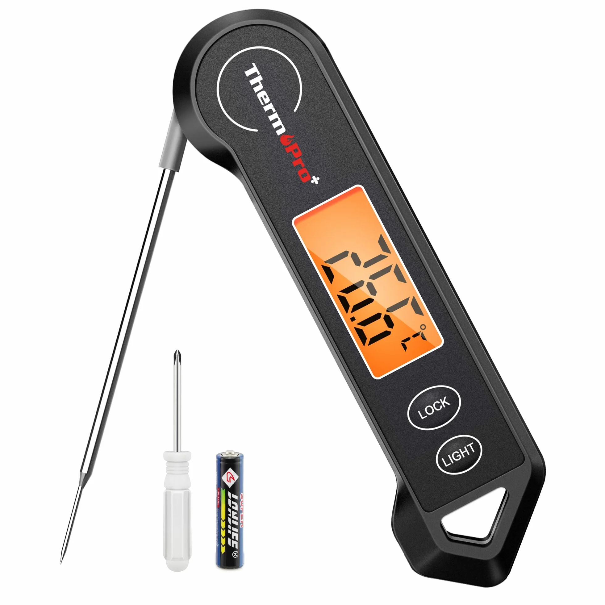 ThermoPro TP19HB Termómetro digital para carne, para barbacoa, plegable, para cocinar líquidos, leche, carne, cocina, color negro