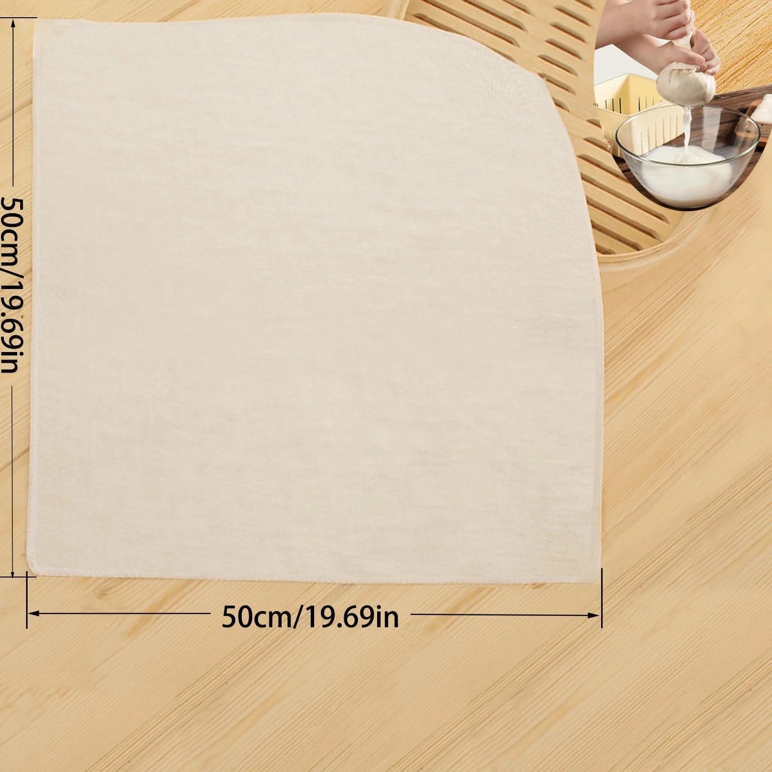 Colador Tela Malla Fina 50x50cm, Algodón Paño De Queso Filtrar Aceite, Reutilizable 5 Piezas